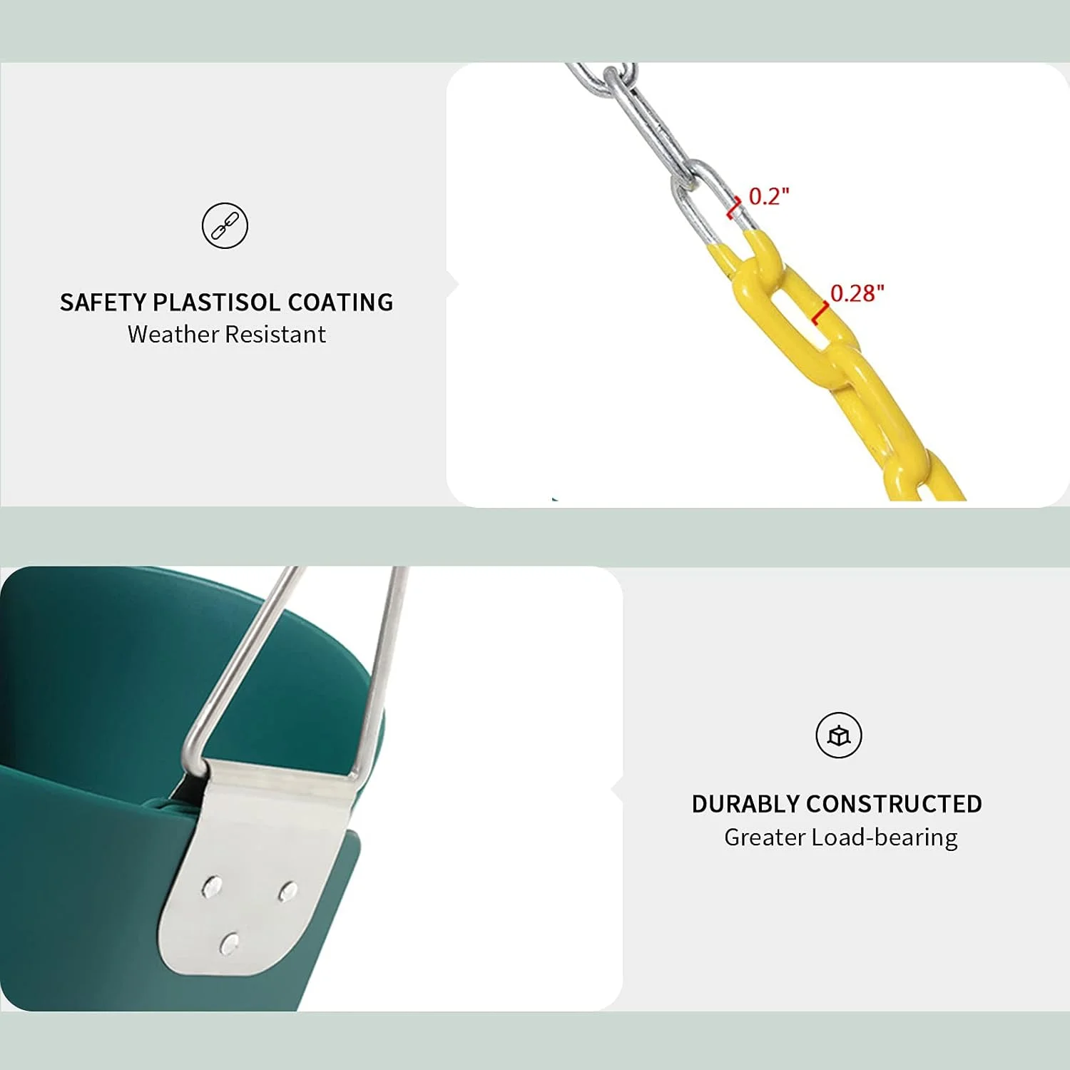 بسته 2 عددی تاب کودک نوپا - صندلی تاب سطلی پشتی بلند با زنجیرهای روکش دار پلاستیکی 66 اینچی