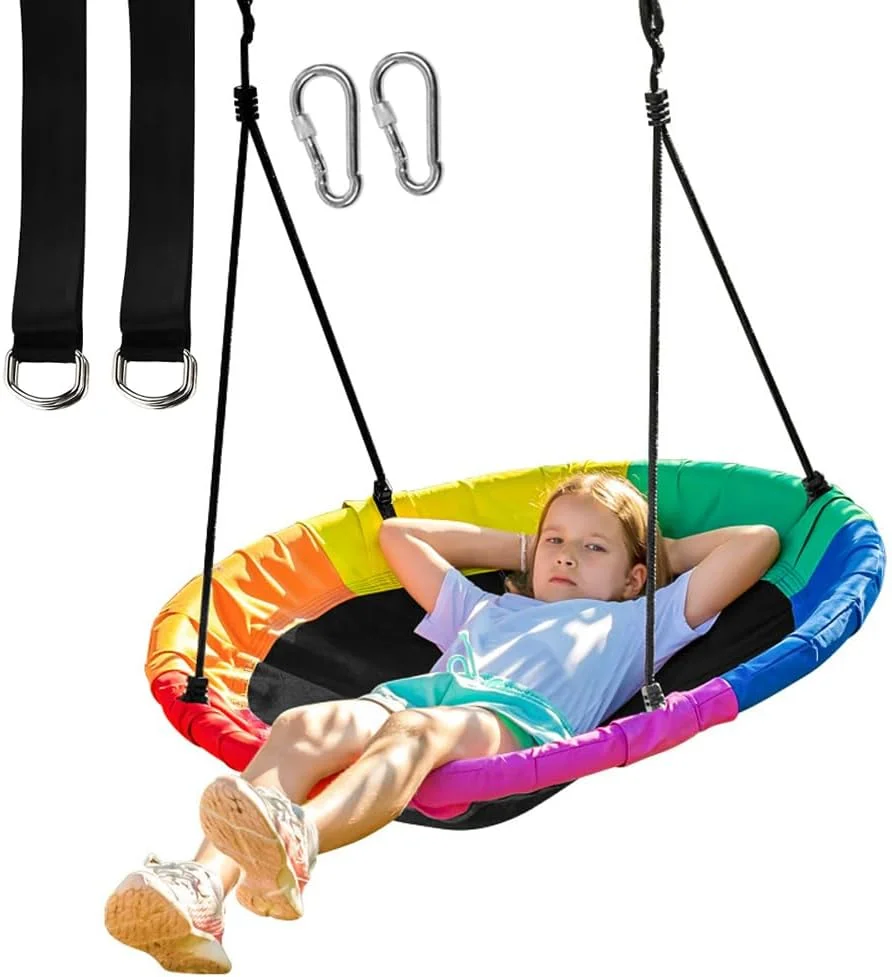 تاب بازی درختی بشقابی 100 سانتی متری با طناب های چند رشته ای قابل تنظیم، رنگارنگ، ایمن و بادوام برای کودکان