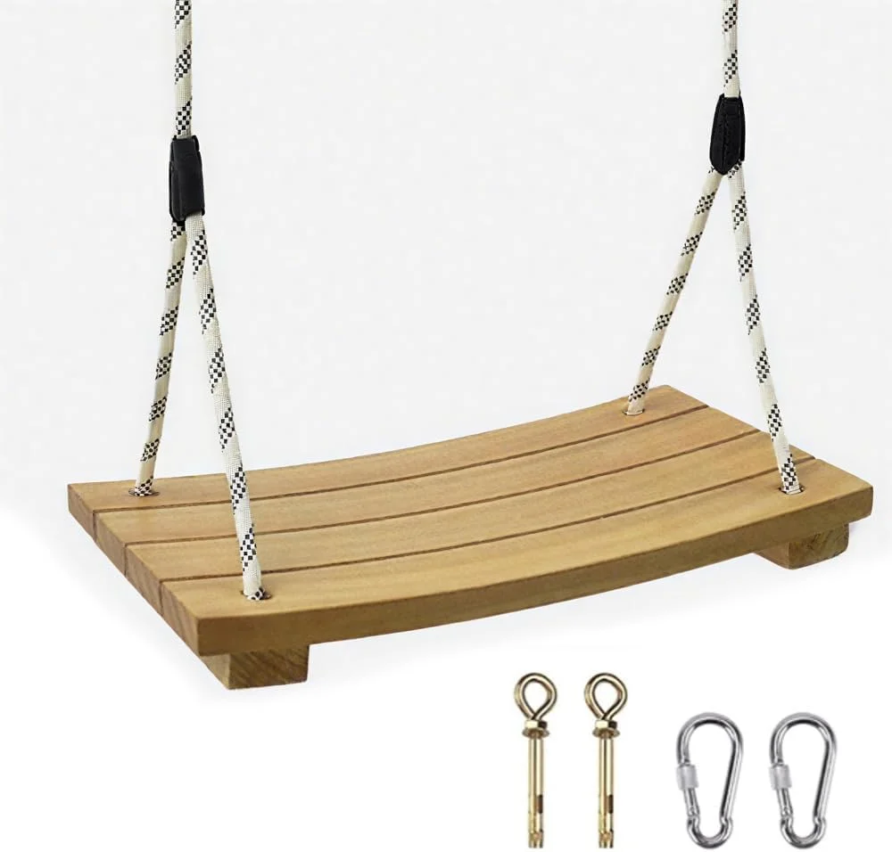 تاب بازی چوبی صندلی تاب آویز 43cmx 20cm، مجموعه تاب های طنابی قابل تنظیم برای کودکان صندلی تاب بازی داخل و خارج از منزل
