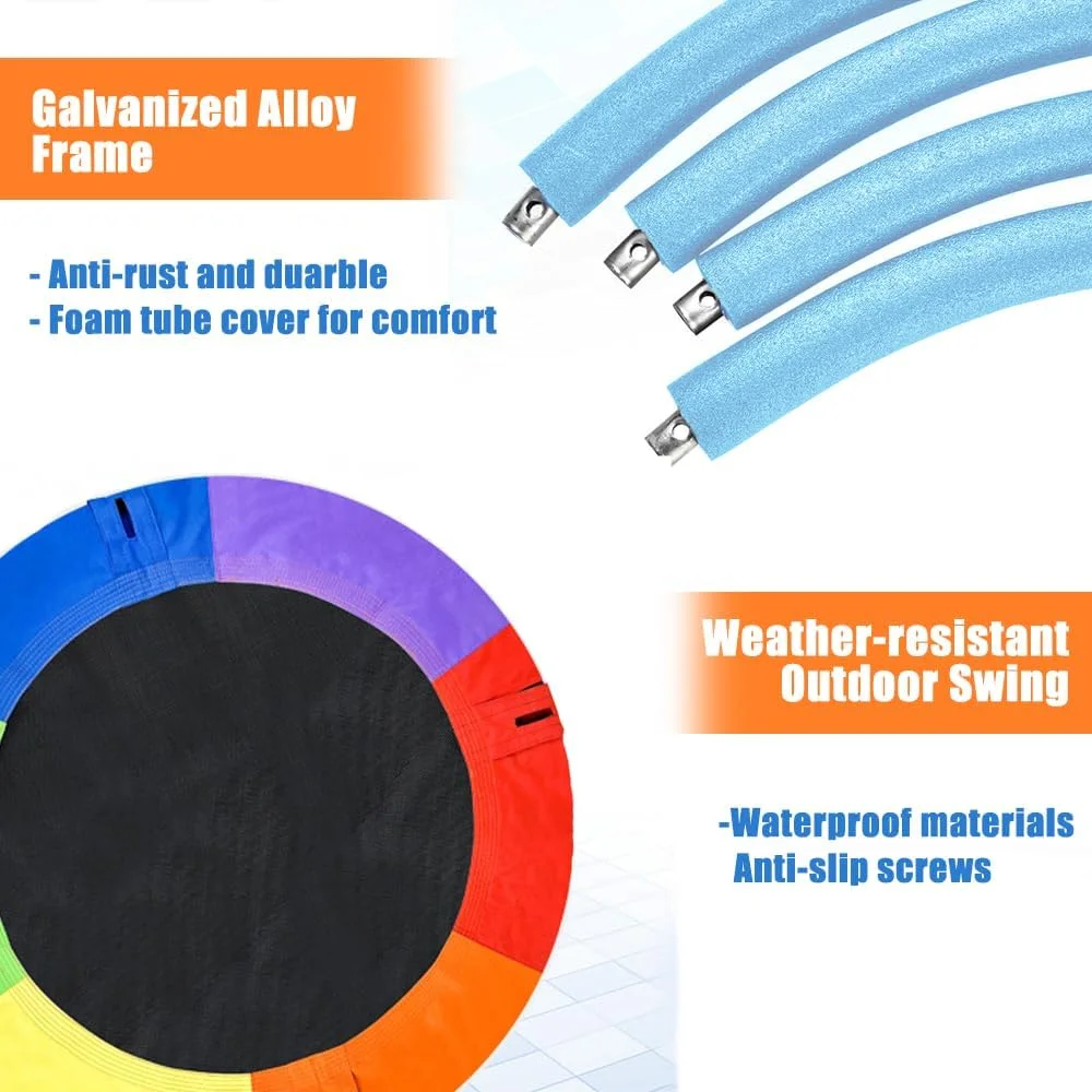 تاب بازی درختی بشقابی 100 سانتی متری با طناب های چند رشته ای قابل تنظیم، رنگارنگ، ایمن و بادوام برای کودکان