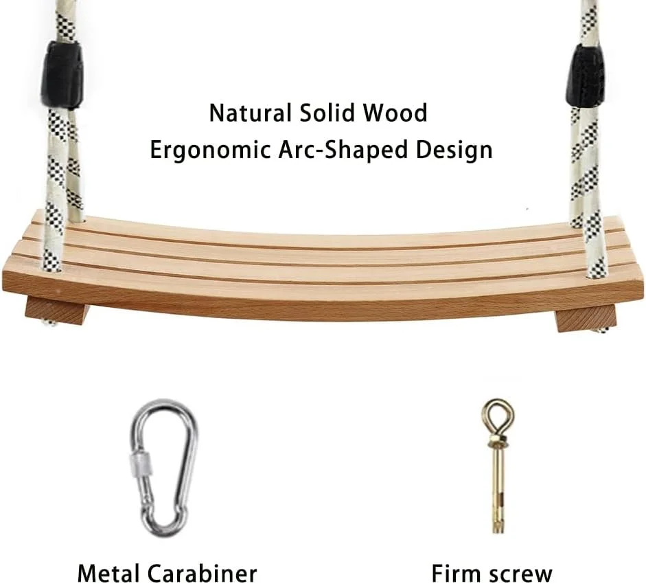 تاب بازی چوبی صندلی تاب آویز 43cmx 20cm، مجموعه تاب های طنابی قابل تنظیم برای کودکان صندلی تاب بازی داخل و خارج از منزل