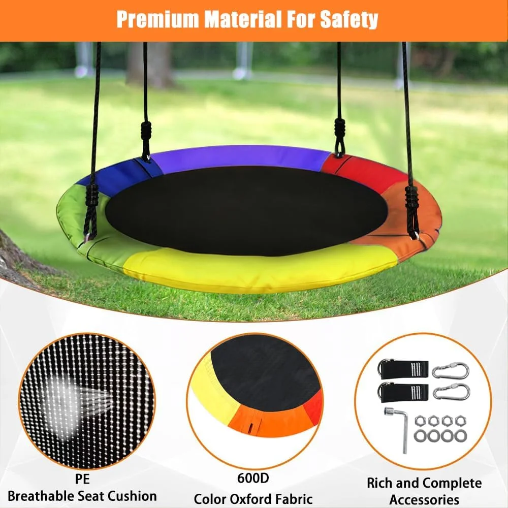 تاب بازی درختی بشقابی 100 سانتی متری با طناب های چند رشته ای قابل تنظیم، رنگارنگ، ایمن و بادوام برای کودکان