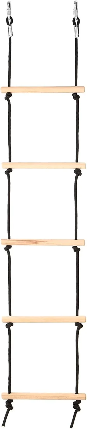 نردبان طنابی چوبی Labymos با 2 قلاب برای بازی موانع صعود کودکان، نردبان برای مجموعه بازی زمین بازی تاب