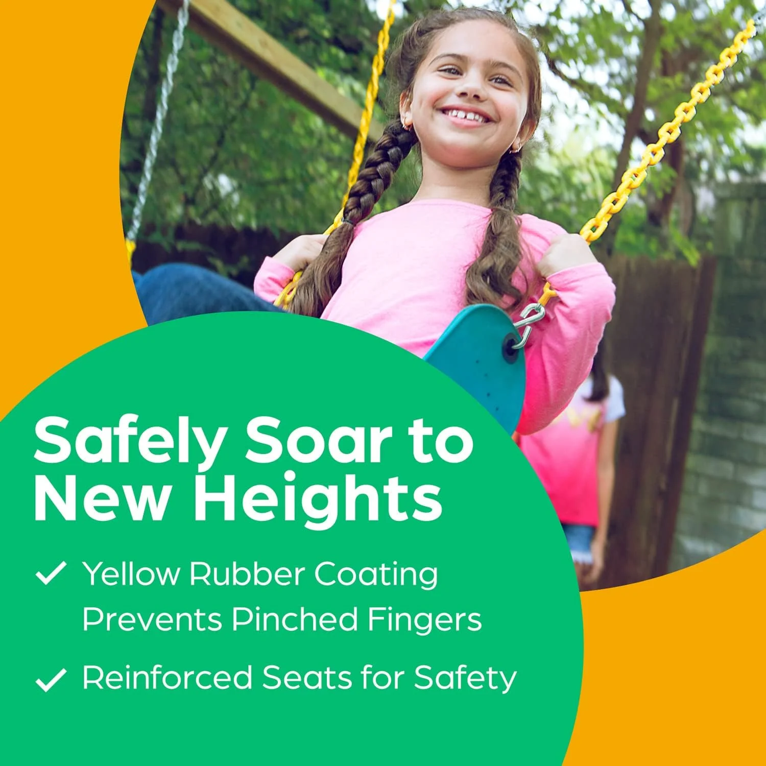 تاب بازی کودک جنگل جیم کینگدام - مقاوم، پشتی بلند، صندلی تاب کامل سطلی با زنجیرهای روکش دار برای استفاده در فضای باز - مونتاژ شده - سبز