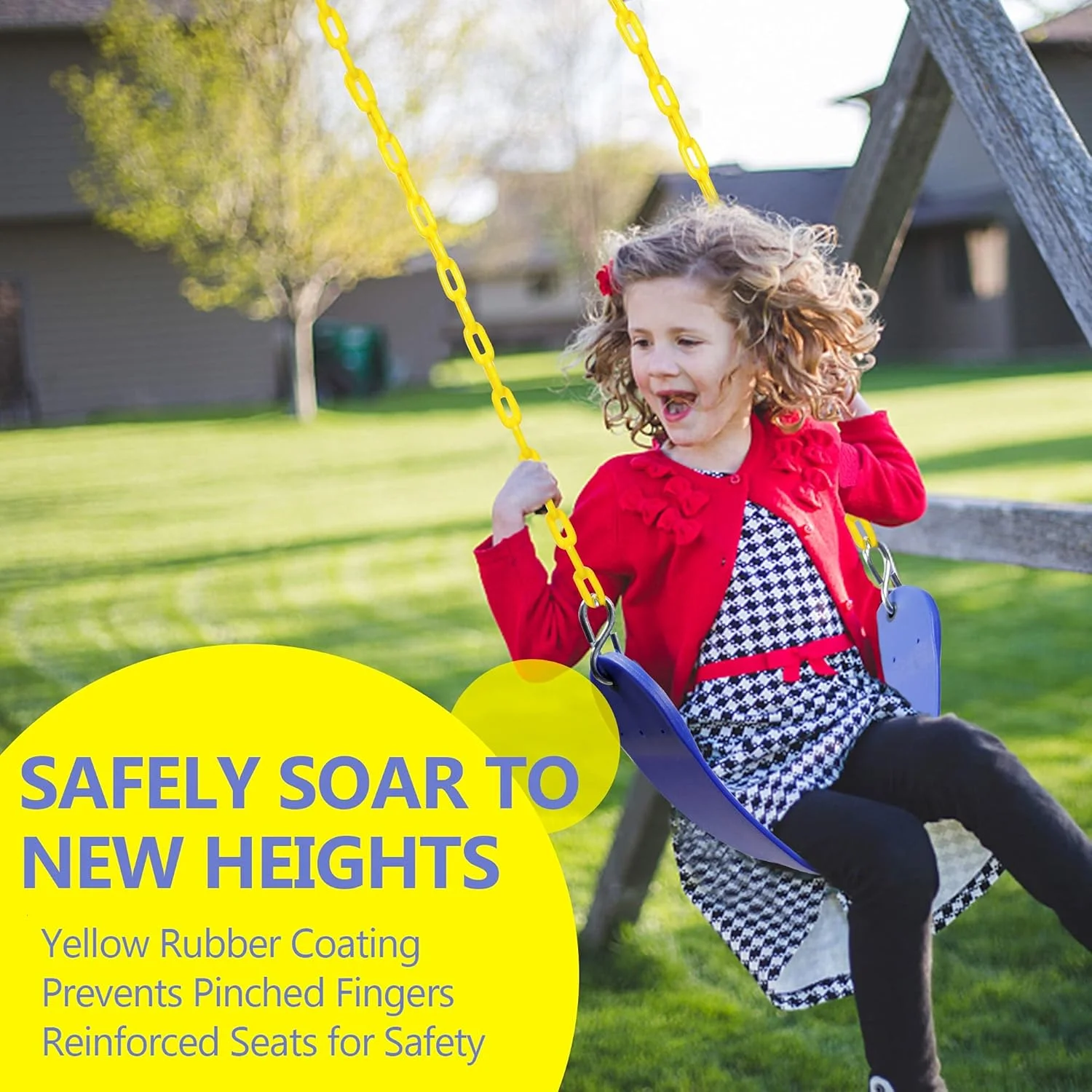 مجموعه دو عددی تاب سنگین با زنجیر 167 سانتی‌متری روکش پلاستیکی و قلاب‌های ضامن‌دار، عالی برای زمین بازی، حیاط خلوت و اتاق بازی، جایگزینی تاب و کارابین برای نصب آسان، آبی