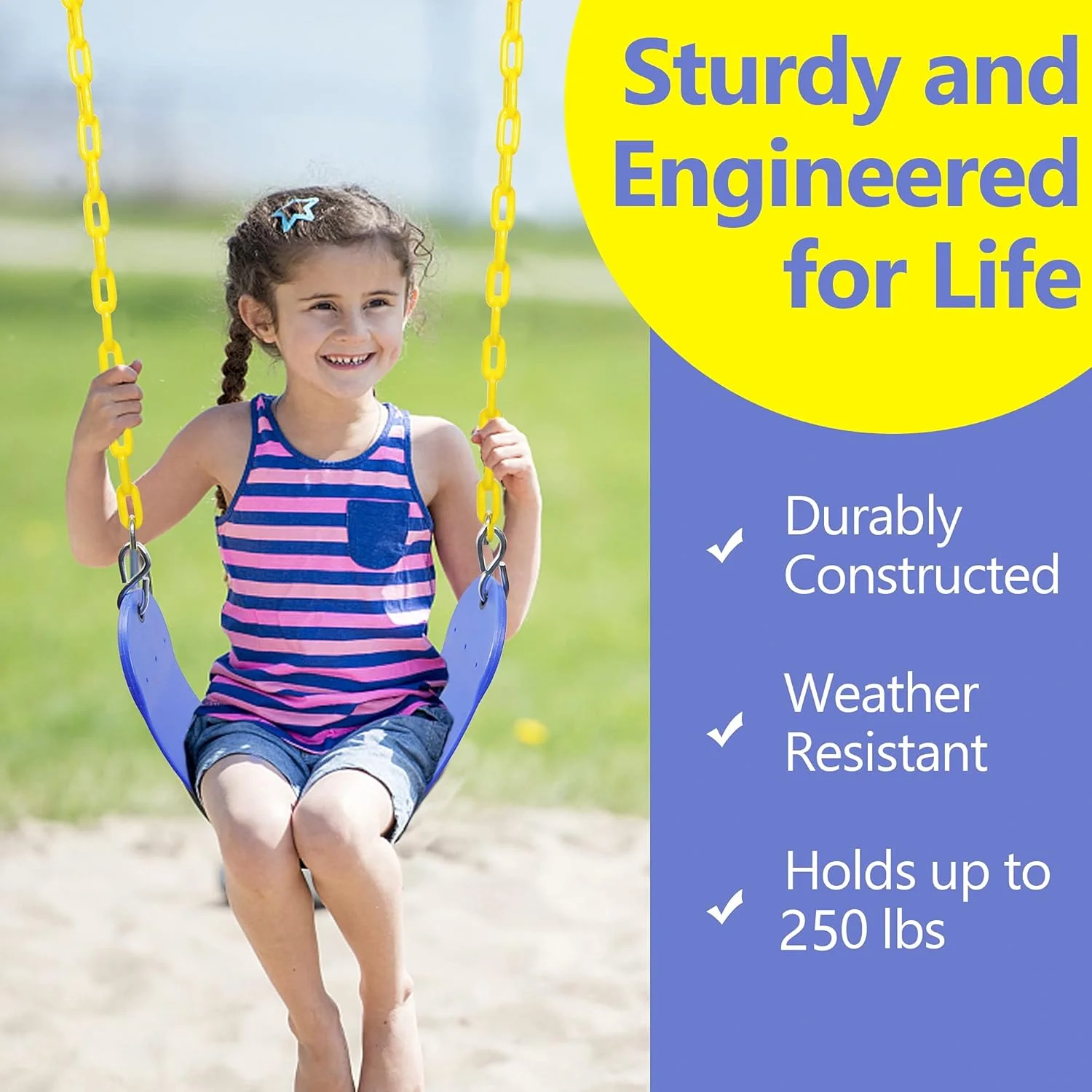 مجموعه دو عددی تاب سنگین با زنجیر 167 سانتی‌متری روکش پلاستیکی و قلاب‌های ضامن‌دار، عالی برای زمین بازی، حیاط خلوت و اتاق بازی، جایگزینی تاب و کارابین برای نصب آسان، آبی