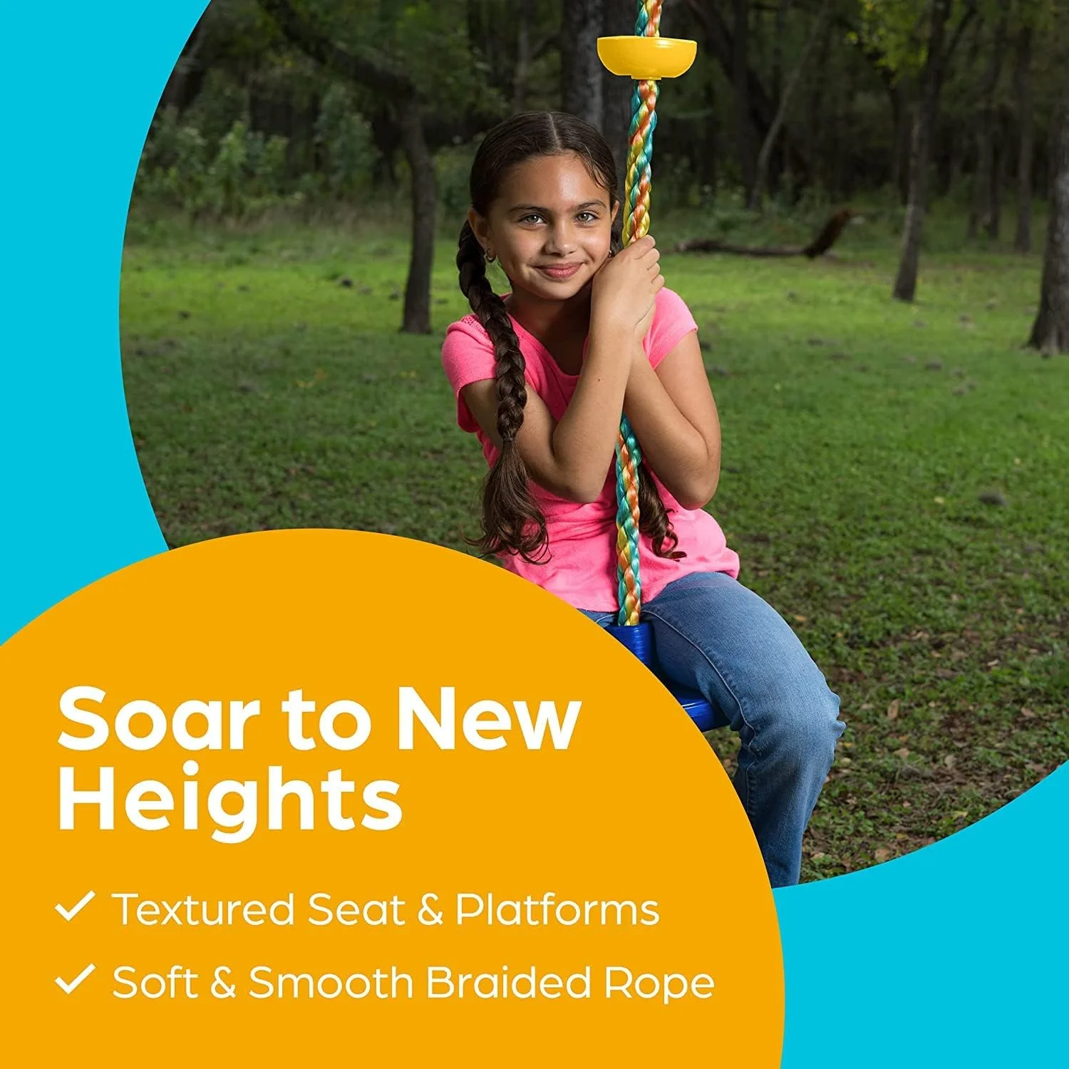 تاب بازی درختی جورانب - صندلی تاب دیسکی آبی 2 متری / 6.5 فوتی و طناب صعود قهوه ای برای کودکان - مجموعه بازی با کارابین و بند 4 فوتی - لوازم جانبی مجموعه تاب فضای باز، تحمل وزن 200 کیلوگرم (قرمز)