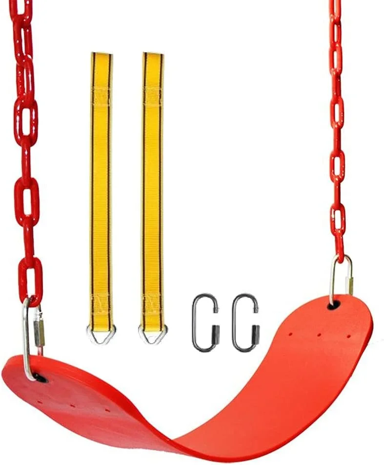 تاب بازی X IANGYU با تحمل وزن 300 کیلوگرم، زنجیرهای 175 سانتی‌متری ضد زنگ با روکش پلاستیکی، بندهای آویز 60 سانتی‌متری و سگک‌های قفل‌دار، مناسب فضای باز و تاب درختی (قرمز)