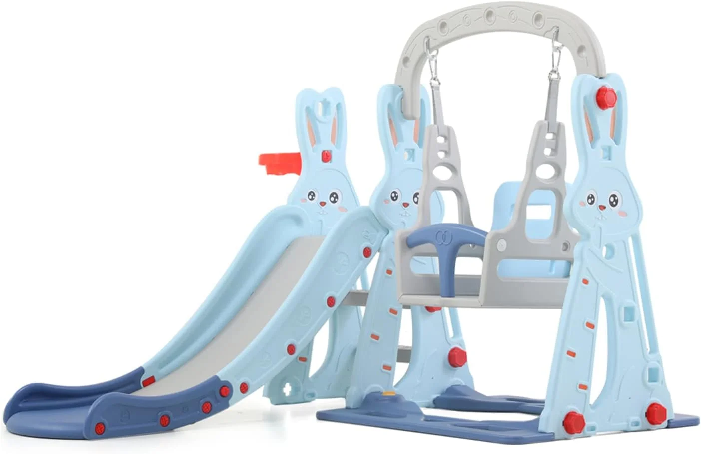 مجموعه اسباب بازی سرسره و تاب 3 در 1 کودک با حلقه بسکتبال طرح خرگوش آبی