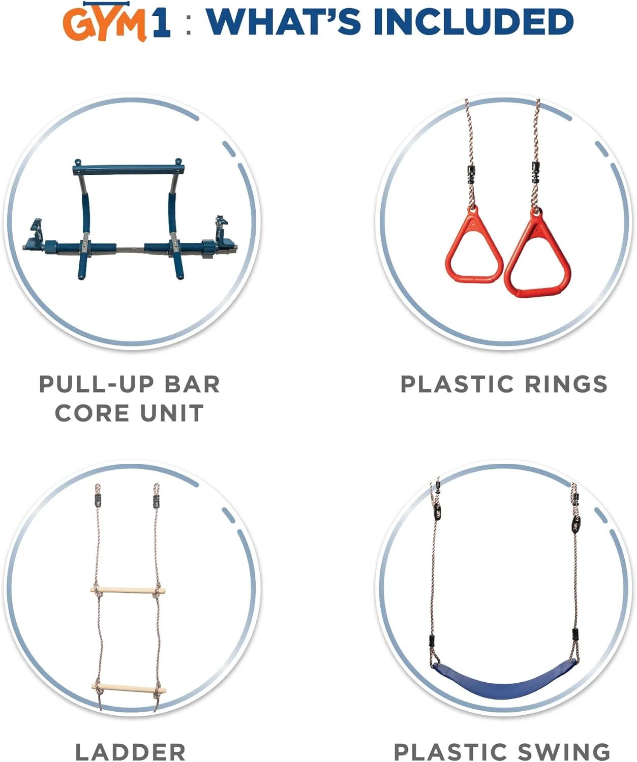 مجموعه میله بارفیکس و تاب درب ورودی Gym1، دو تکه، مناسب کودکان و بزرگسالان | فولاد حرفه ای با تحمل وزن تا 136 کیلوگرم | مجموعه 2 در 1 برای تفریح و تناسب اندام در داخل خانه - آبی