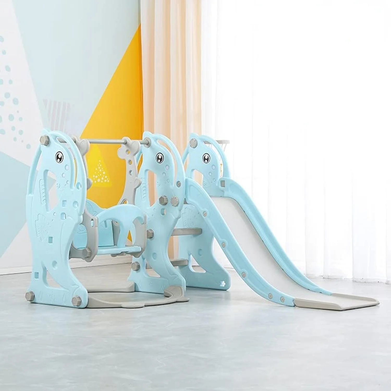 مجموعه سرسره و تاب ۳ در ۱ کودک هاوینز-پن، مناسب فضای داخلی خانه، مهدکودک و اسباب بازی چند منظوره کودکان (آبی)