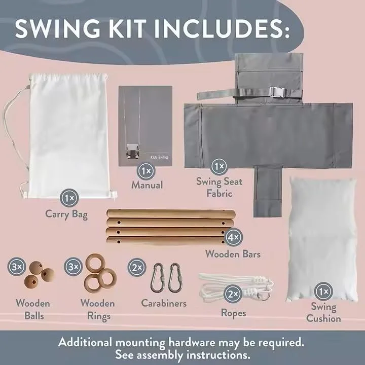 تاب بازی آویز کودک با کمربند ایمنی 5 نقطه ای، صندلی تاب بوم و چوبی برای استفاده در داخل/خارج از منزل، حیاط خلوت، زمین بازی و نصب روی درخت (خاکستری مدرن)