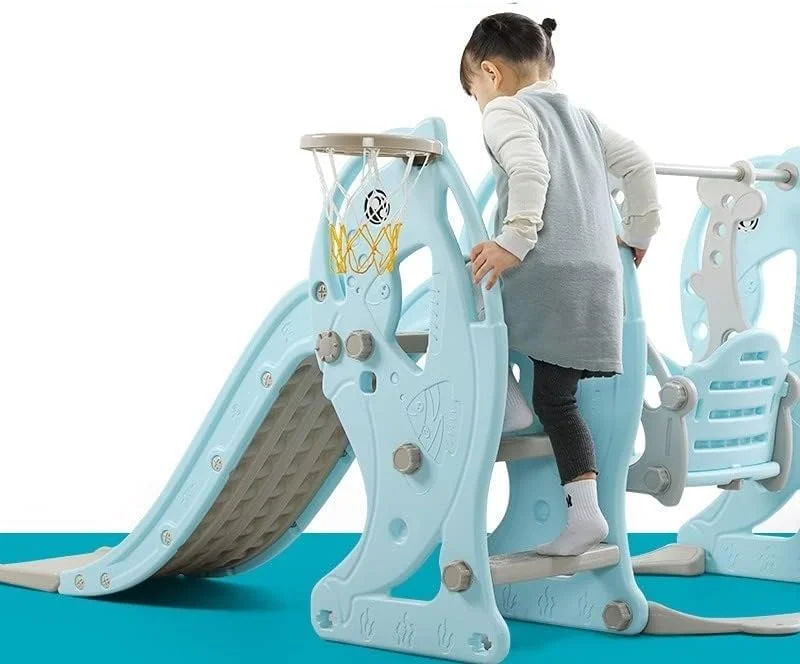 مجموعه سرسره و تاب ۳ در ۱ کودک هاوینز-پن، مناسب فضای داخلی خانه، مهدکودک و اسباب بازی چند منظوره کودکان (آبی)