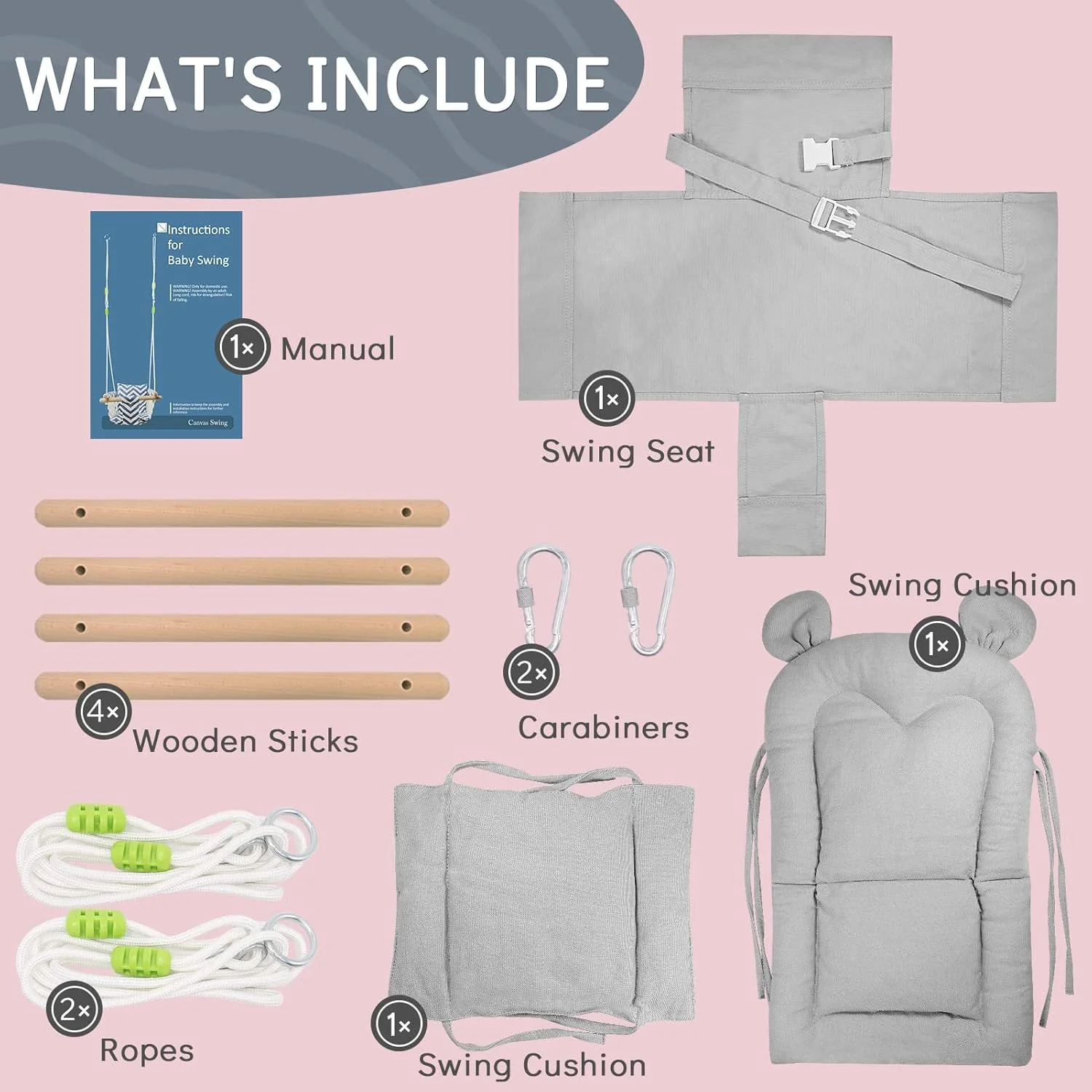 تاب بازی کودک بومى، مناسب فضای باز و داخل خانه، صندلی تاب چوبی آویز برای پسران و دختران نوپا، تاب ننویی برای درخت و حیاط پشتی، خاکستری