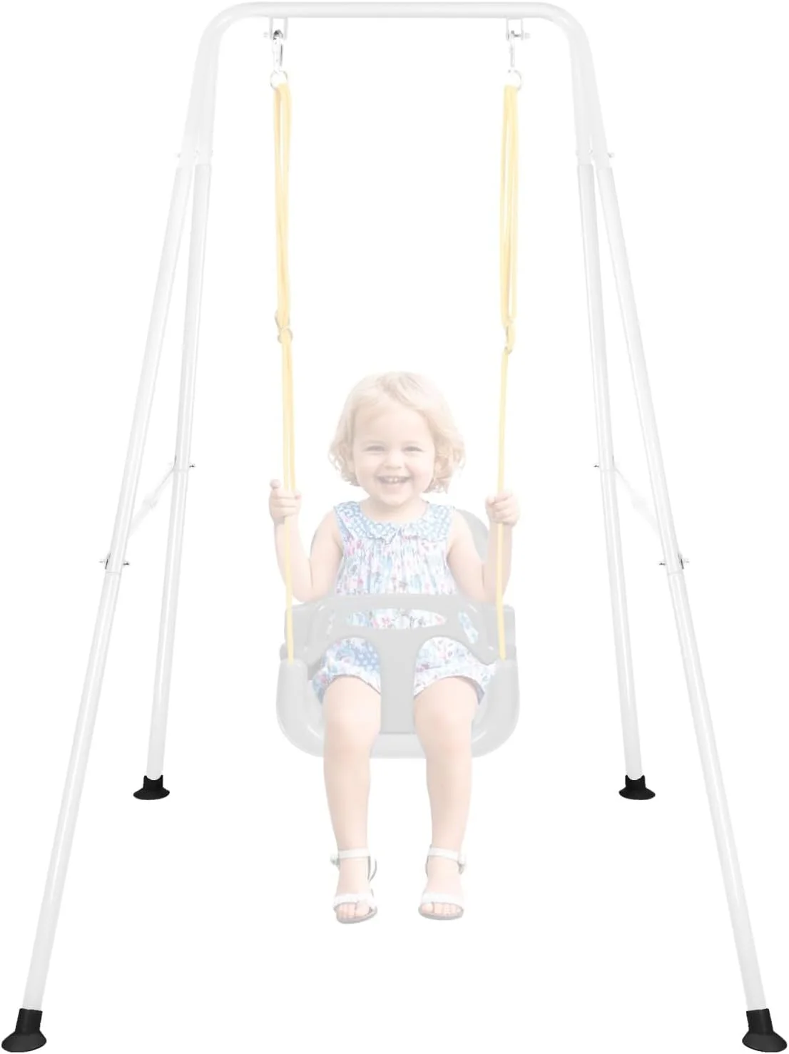 پایه تاب تاشو برای کودکان، پایه فلزی سنگین A شکل با 2 کارابین برای استفاده در داخل و خارج از منزل، مناسب برای اکثر تاب های نوزاد و کودک نوپا، مونتاژ و نگهداری آسان (سفید)