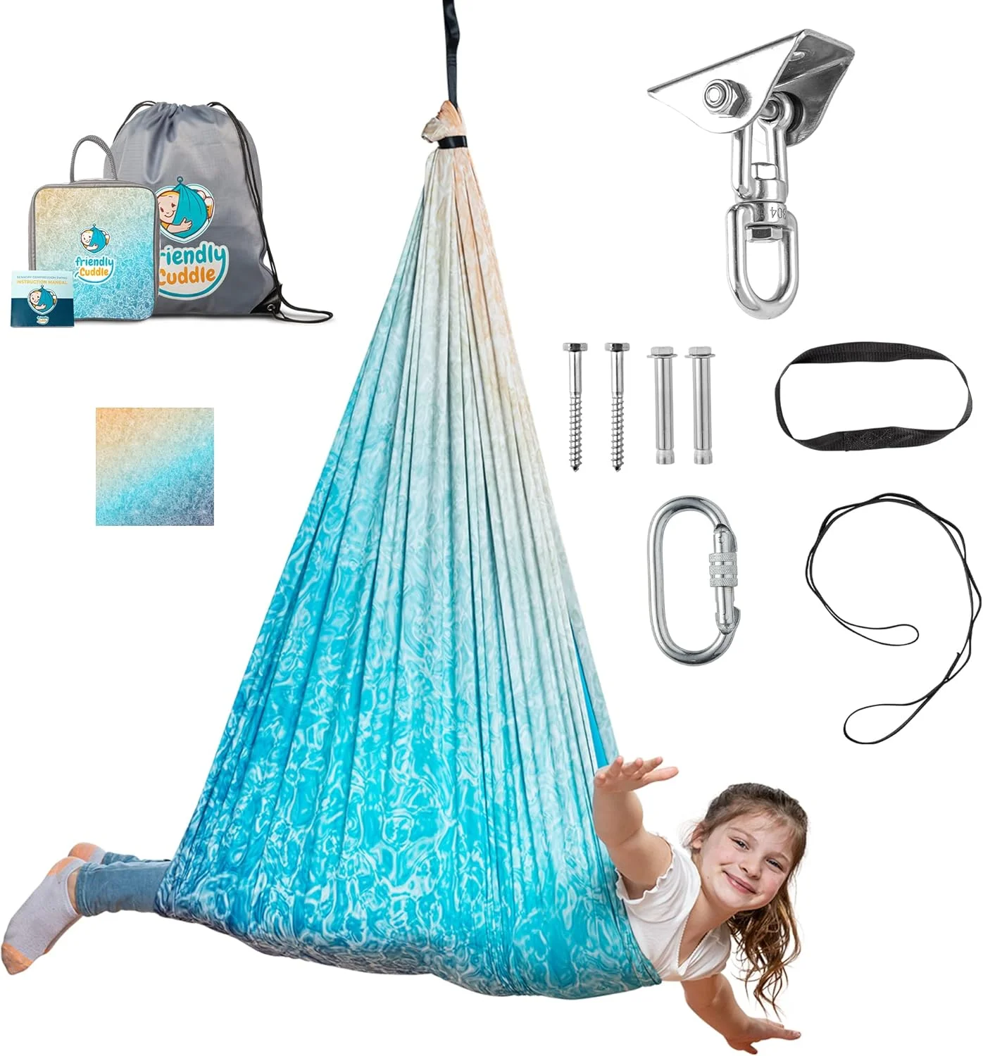 تاب حسی داخلی فرندلی کادل برای کودکان یا فضای باز - دولایه و چرخش 360 درجه، تاب هاموک درمانی فشاری آرامش بخش برای کودکان و بزرگسالان با تمام سخت افزار - اسباب بازی ها و هدایای حسی-حرکتی