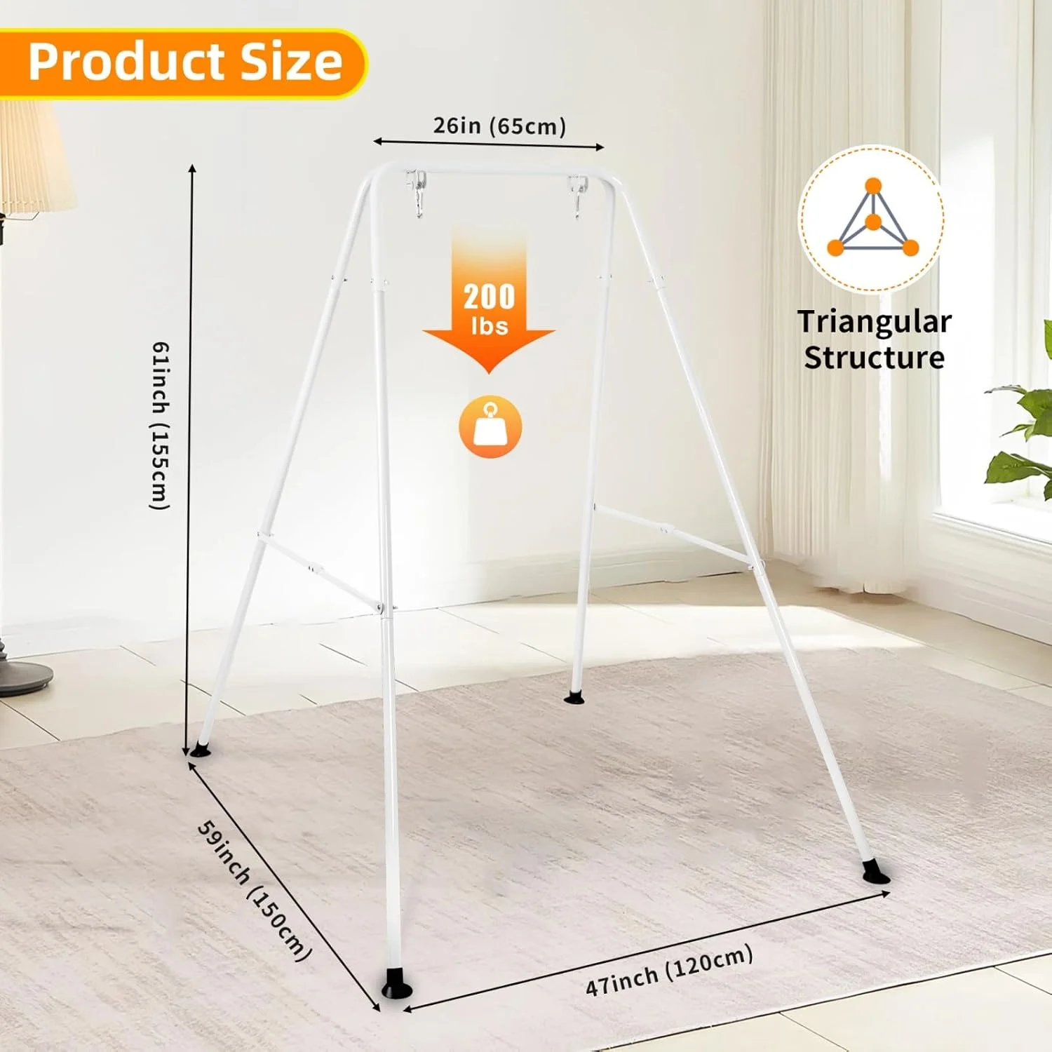 پایه تاب تاشو برای کودکان، پایه فلزی سنگین A شکل با 2 کارابین برای استفاده در داخل و خارج از منزل، مناسب برای اکثر تاب های نوزاد و کودک نوپا، مونتاژ و نگهداری آسان (سفید)
