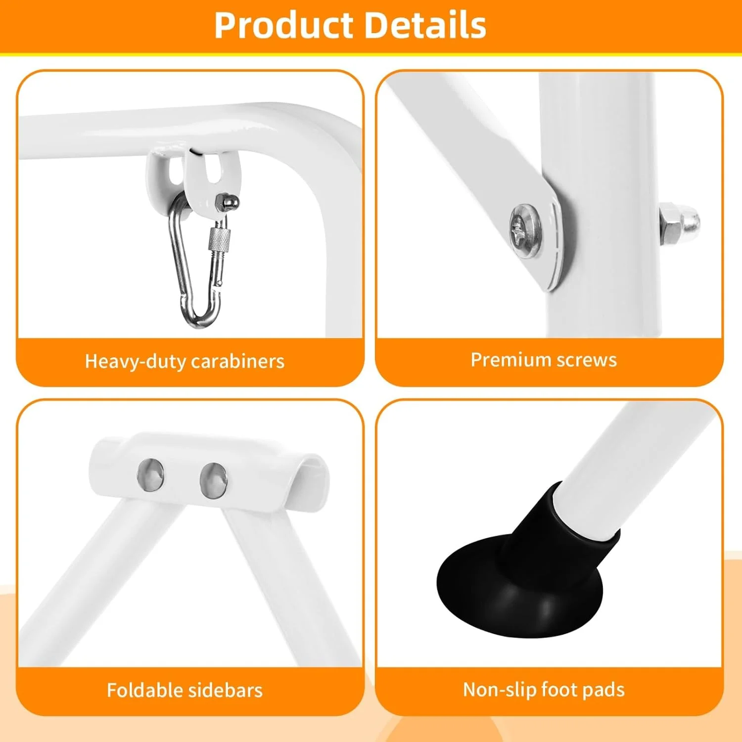 پایه تاب تاشو برای کودکان، پایه فلزی سنگین A شکل با 2 کارابین برای استفاده در داخل و خارج از منزل، مناسب برای اکثر تاب های نوزاد و کودک نوپا، مونتاژ و نگهداری آسان (سفید)