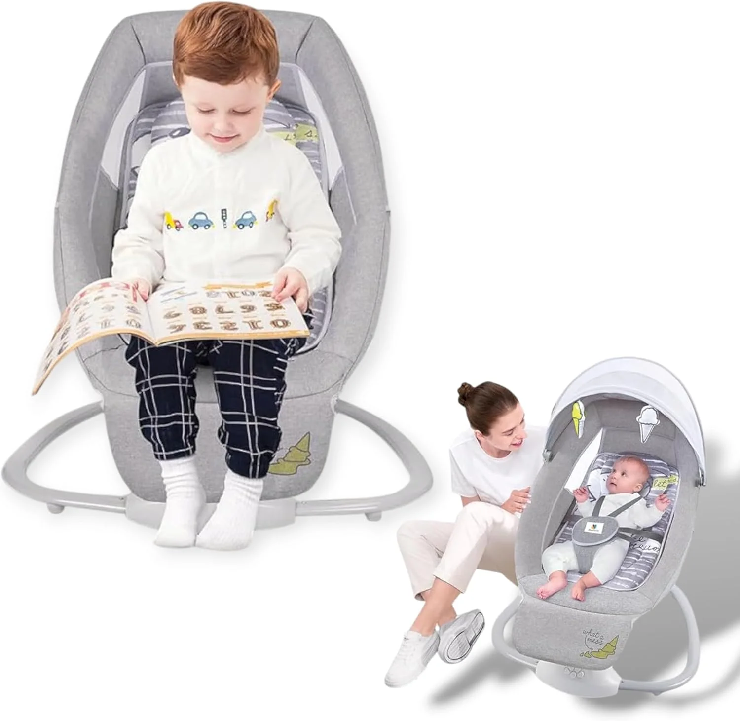 تاب برقی چند منظوره نوزاد، تاب نوزاد برقی قابل حمل بلوتوثی با موسیقی برای نوزاد، 3 تنظیمات تایمر با کنترل از راه دور و پشه بند (08209)