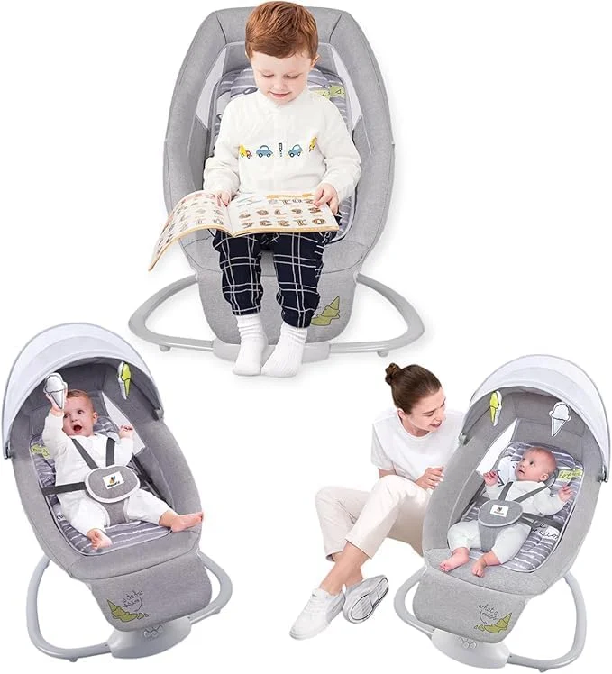 تاب برقی چند منظوره نوزاد، تاب نوزاد برقی قابل حمل بلوتوثی با موسیقی برای نوزاد، 3 تنظیمات تایمر با کنترل از راه دور و پشه بند (08209)