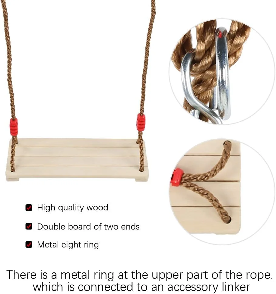 تاب چوبی آویز، تاب صندلی پهن با تحمل وزن بالا و مقاوم با حلقه فلزی برای داخل و خارج از منزل برای کودکان و بزرگسالان