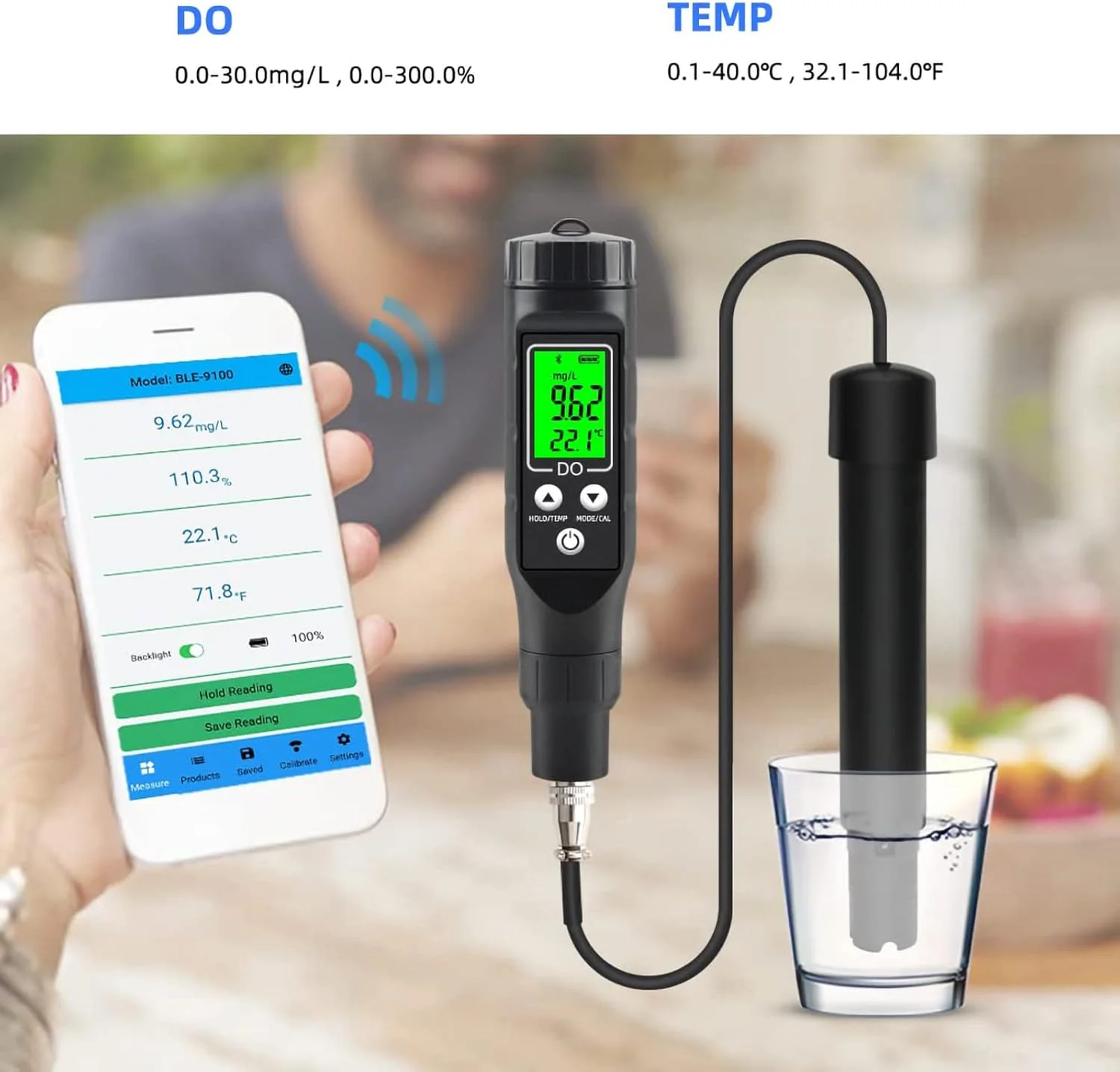 دستگاه هوشمند بلوتوثی سنجش اکسیژن محلول BLE-9100، کنترل هوشمند اپلیکیشنی، ردیاب اکسیژن محلول حوضچه پرورش ماهی، محدوده DO: 0.01-30.00mg/L