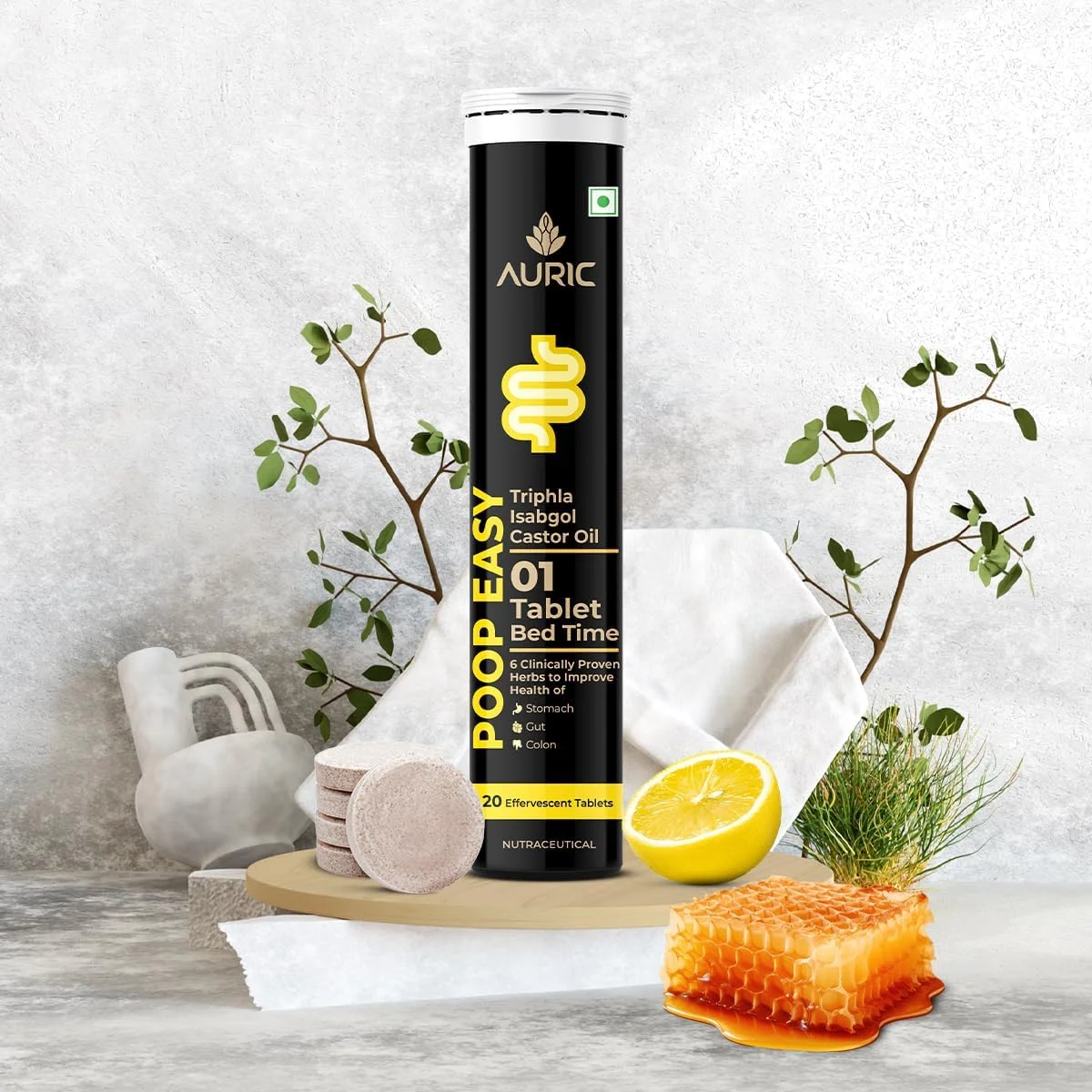 قرص جوشان اوریک برای سهولت دفع | 20 عدد قرص برای بهبود سلامت روده، تسکین یبوست و پاکسازی روده بزرگ | یک ملین طبیعی آیورودا