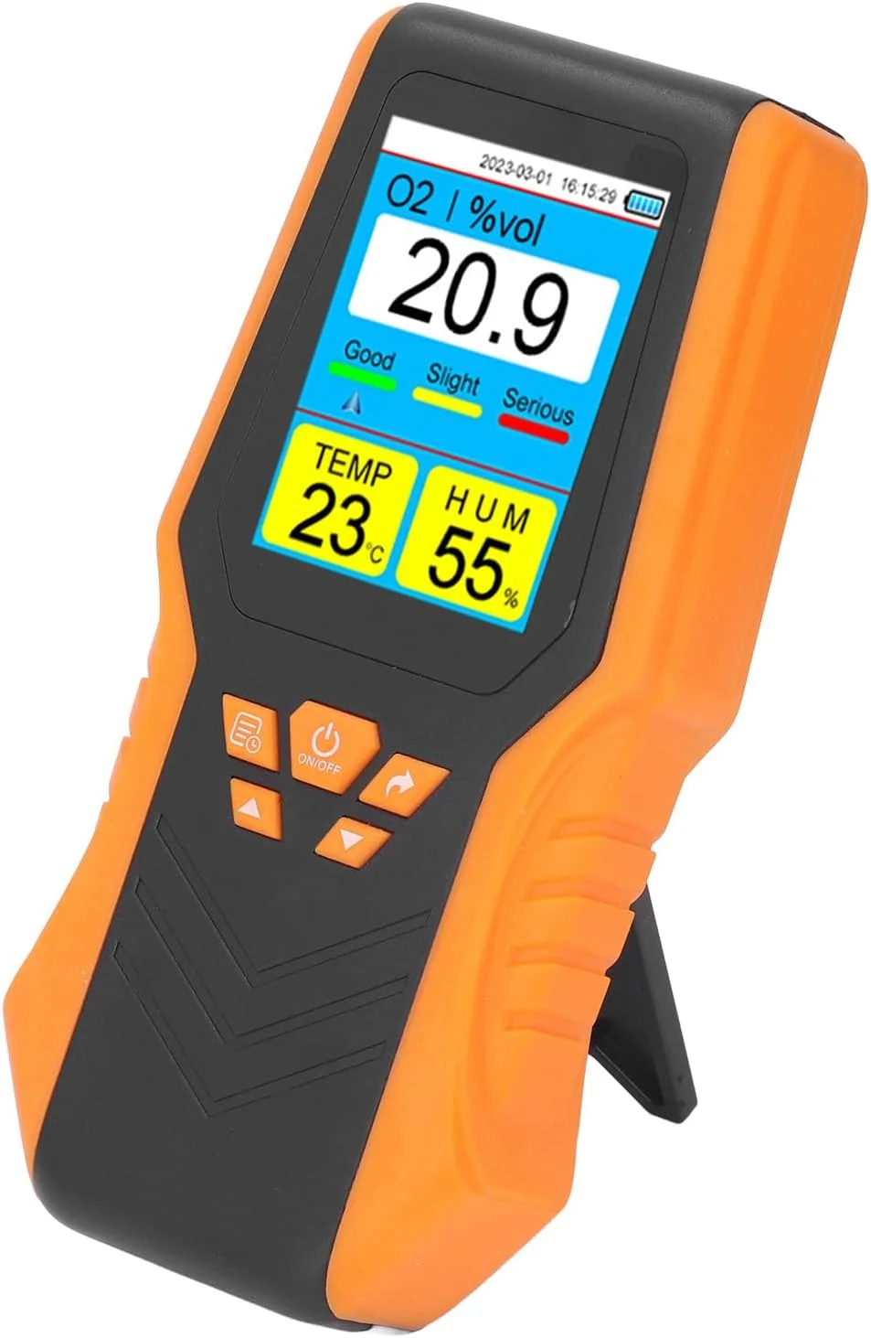دستگاه تشخیص O2 دستی، تستر دیجیتال اکسیژن با نمایشگر زمان، تاریخ، دما و رطوبت، محدوده 0 تا 30% Vol، دقت بالا، باتری داخلی 2000mAh، مناسب برای منزل، دفتر، سفر و فضای باز
