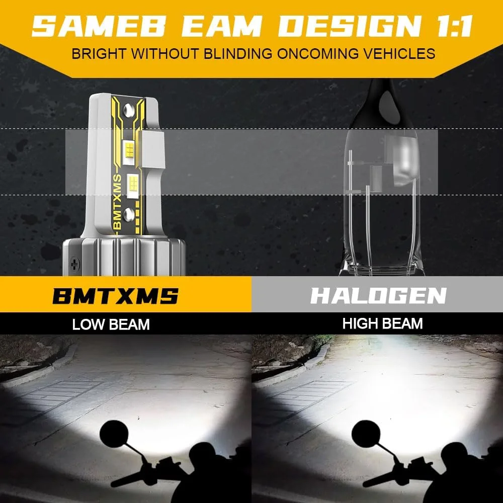 لامپ ال ای دی BMT xms H4 - چراغ جلوی ال ای دی با نور بالا/پایین 9003 HB2 برای موتورسیکلت - 600% روشن تر 10000LM 6500K سفید روشن، بسته 1 عددی