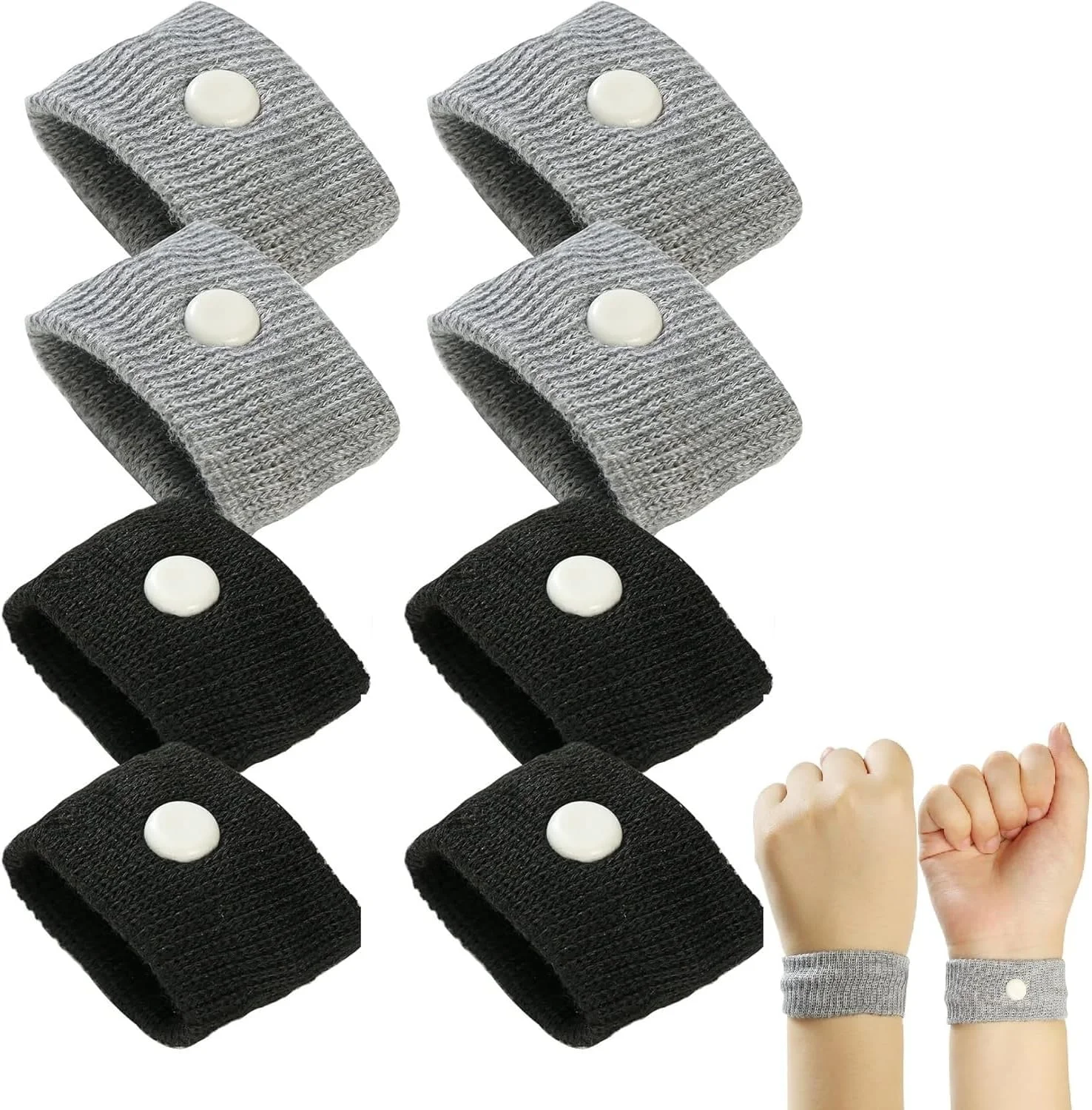 مچ بند ضد تهوع مسافرتی، 4 جفت مچ بند ضد بیماری حرکت برای کودکان و بزرگسالان - مچ بند ضد تهوع - مچ بند ضد تهوع برای سفر دریایی و ماشین (2 مشکی + 2 خاکستری)