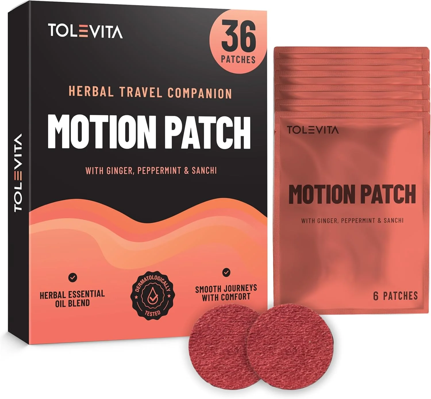 برچسب ضد تهوع - 36 عدد | برچسب روغن گیاهی با زنجبیل، نعناع فلفلی و سانچی | سفر با آسایش، استفاده آسان و نامحسوس