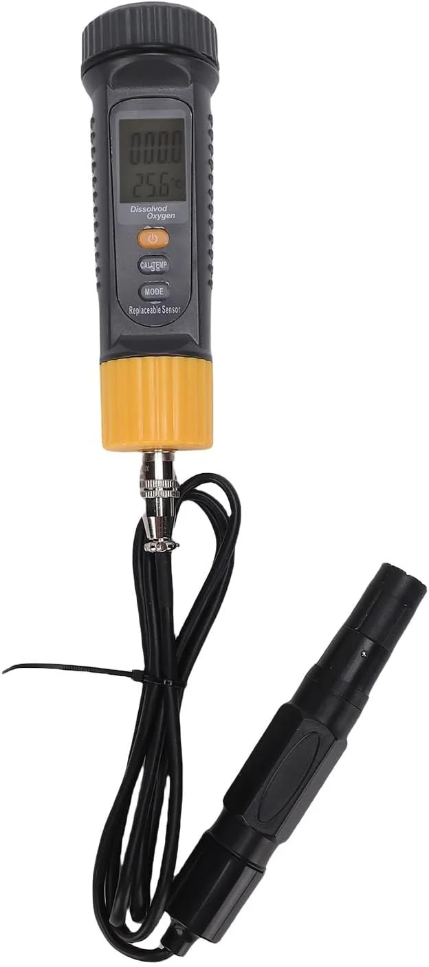 اکسیژن متر دیجیتال محلول در آب، با صفحه نمایش LCD دارای نور پس زمینه، قفل داده و تعویض دما، محدوده 0 تا 20 میلی گرم در لیتر 0 تا 199.9 درصد DO، تستر DO برای آکواریوم حوضچه کشت هیدروپونیک