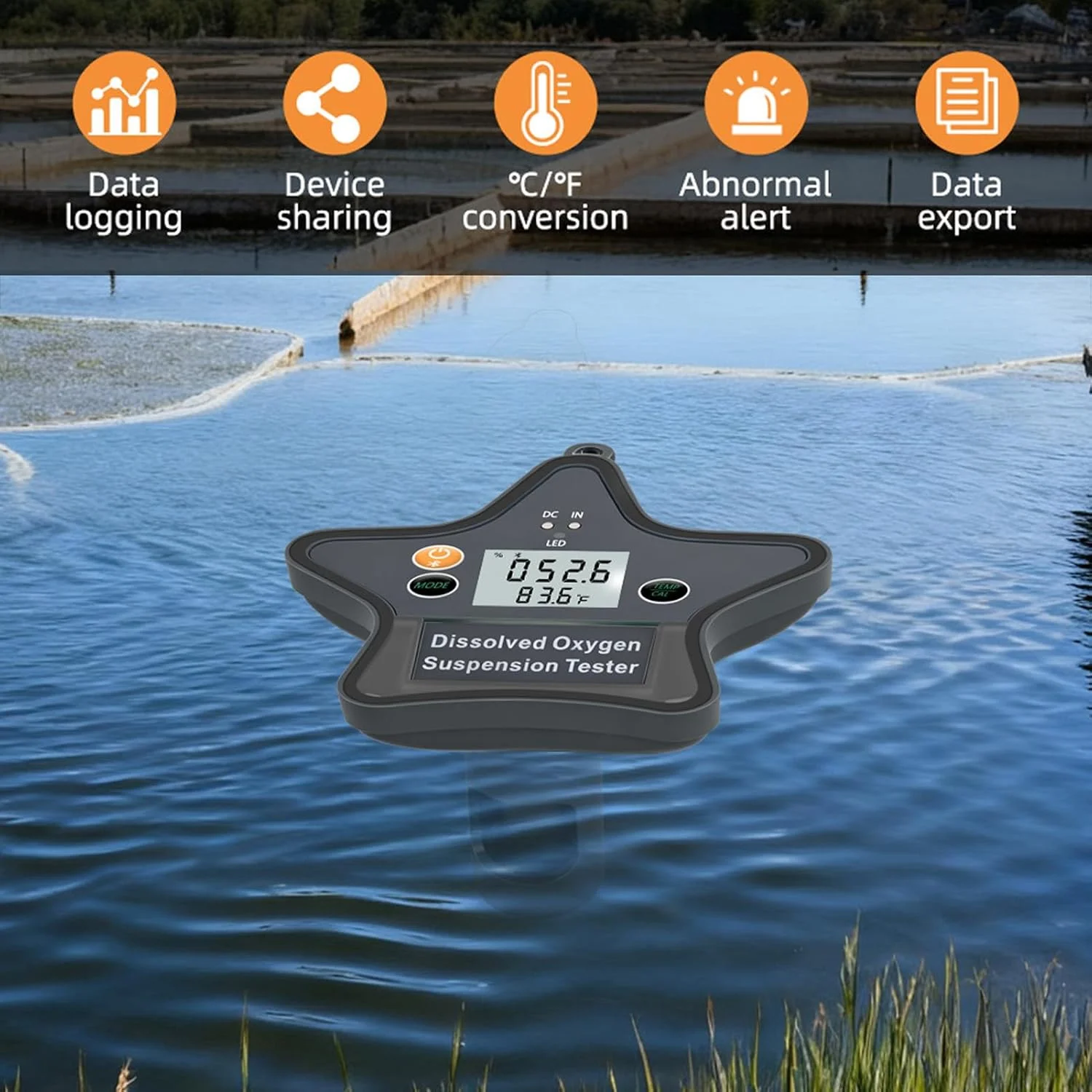 دستگاه سنجش اکسیژن محلول دیجیتال با طراحی ضد نشت برای آکواریوم، حوضچه ماهی، برنامه چند زبانه و عملکرد خروجی داده، محدوده اندازه گیری 0-20mg/L