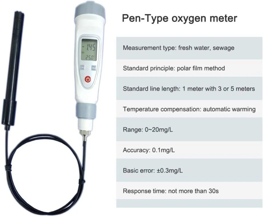 قلم دیجیتال قابل حمل برای سنجش اکسیژن محلول، دستگاه تست کیفیت آب و آشکارساز اکسیژن محلول