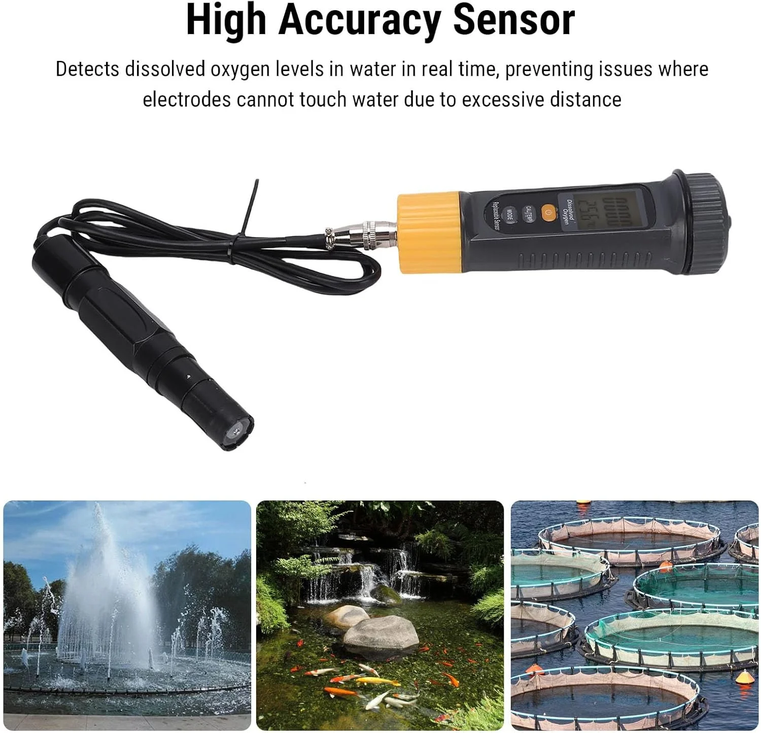 دناش دستگاه سنجش اکسیژن محلول دیجیتال، تستر اکسیژن محلول قابل حمل با LCD دارای نور پس زمینه و 2 حالت اندازه گیری برای تست کیفیت آب