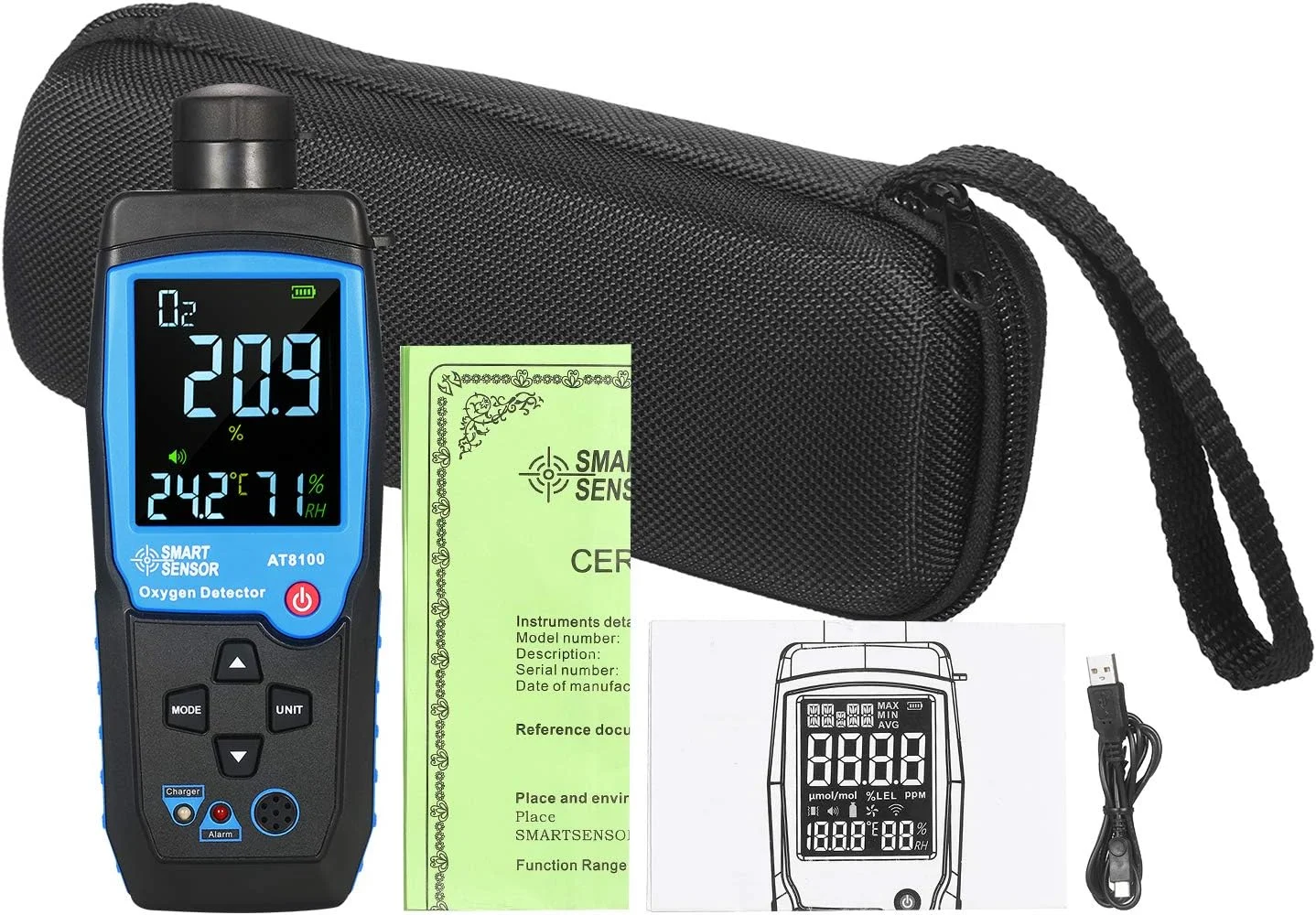 دستگاه تشخیص اکسیژن دیجیتال دستی، تستر سنسور O2 خودرو قابل شارژ USB، نمایشگر LCD، آلارم قابل تنظیم، خاموش شدن خودکار، اکسیژن متر برای خودرو، تونل، آزمایشگاه و صنعت