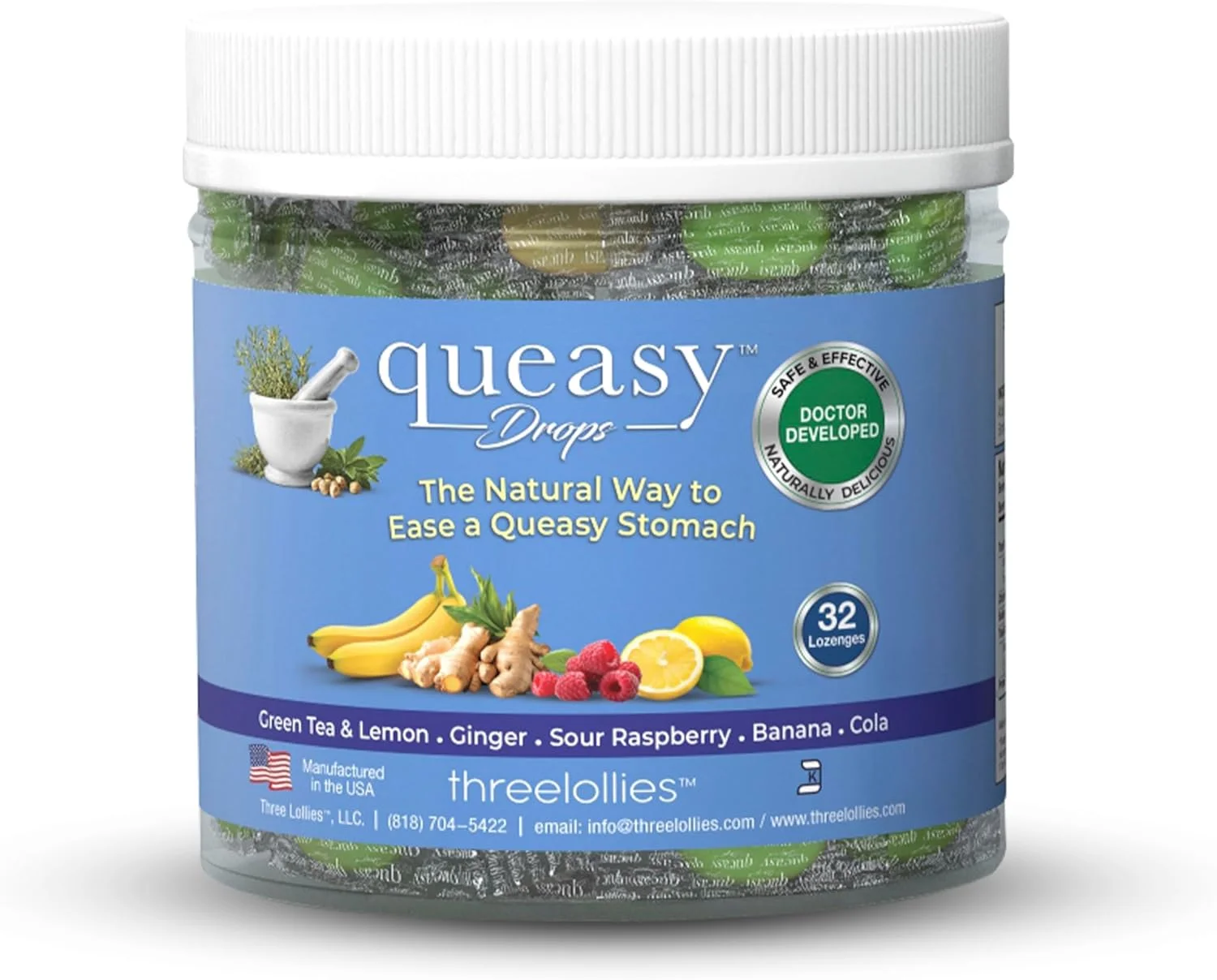 آبنبات های ضد تهوع تری لالیز - تسکین دهنده حالت تهوع و بیماری مسافرتی - تسکین دهنده خشکی دهان و آرامش بخش معده - مواد طبیعی - 5 طعم - 32 عدد