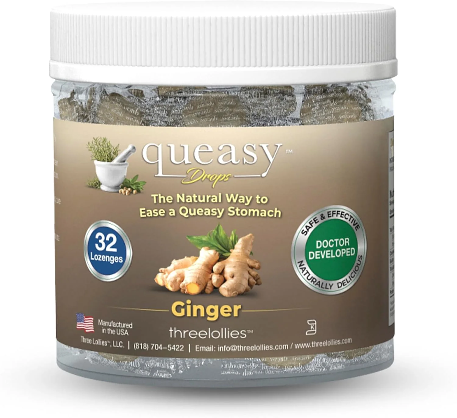 آبنبات زنجبیلی ضد تهوع تری لالی - تسکین دهنده حالت تهوع و بیماری مسافرت، تسکین دهنده خشکی دهان و آرامش بخش معده - مواد طبیعی - 32 عددی