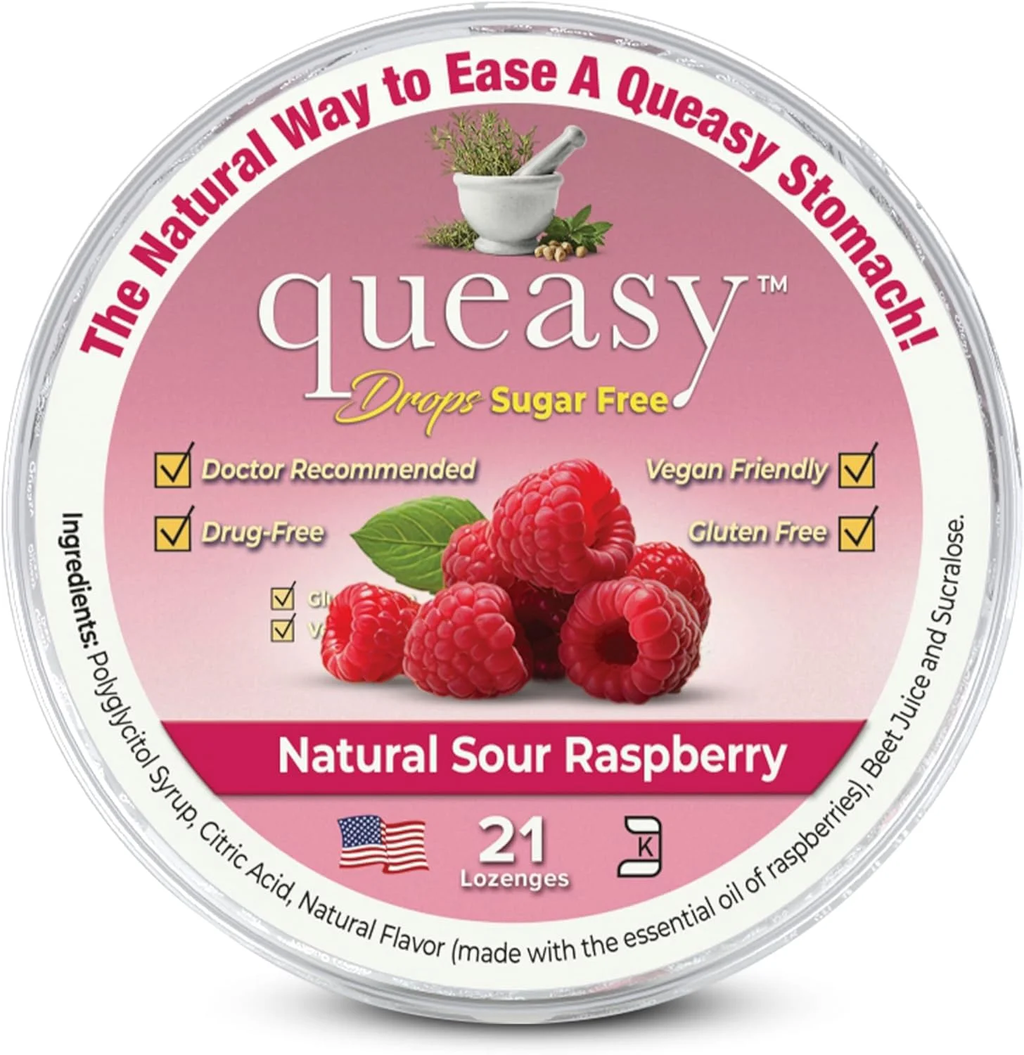 آبنبات های بدون قند با طعم تمشک ترش طبیعی تری لالی - برای کاهش تهوع ناشی از شیمی درمانی و بیماری مسافرت، تسکین خشکی دهان، مواد طبیعی - 21 عدد