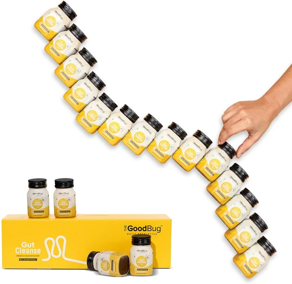 پاک کننده روده The Good Bug - 14 عدد شات سم زدای پری بیوتیک روده بزرگ | بهبود فعالیت پروبیوتیک، سلامت روده و هضم | مقابله با نفخ، گاز و یبوست، مایع، 1 عدد، 14 سروینگ