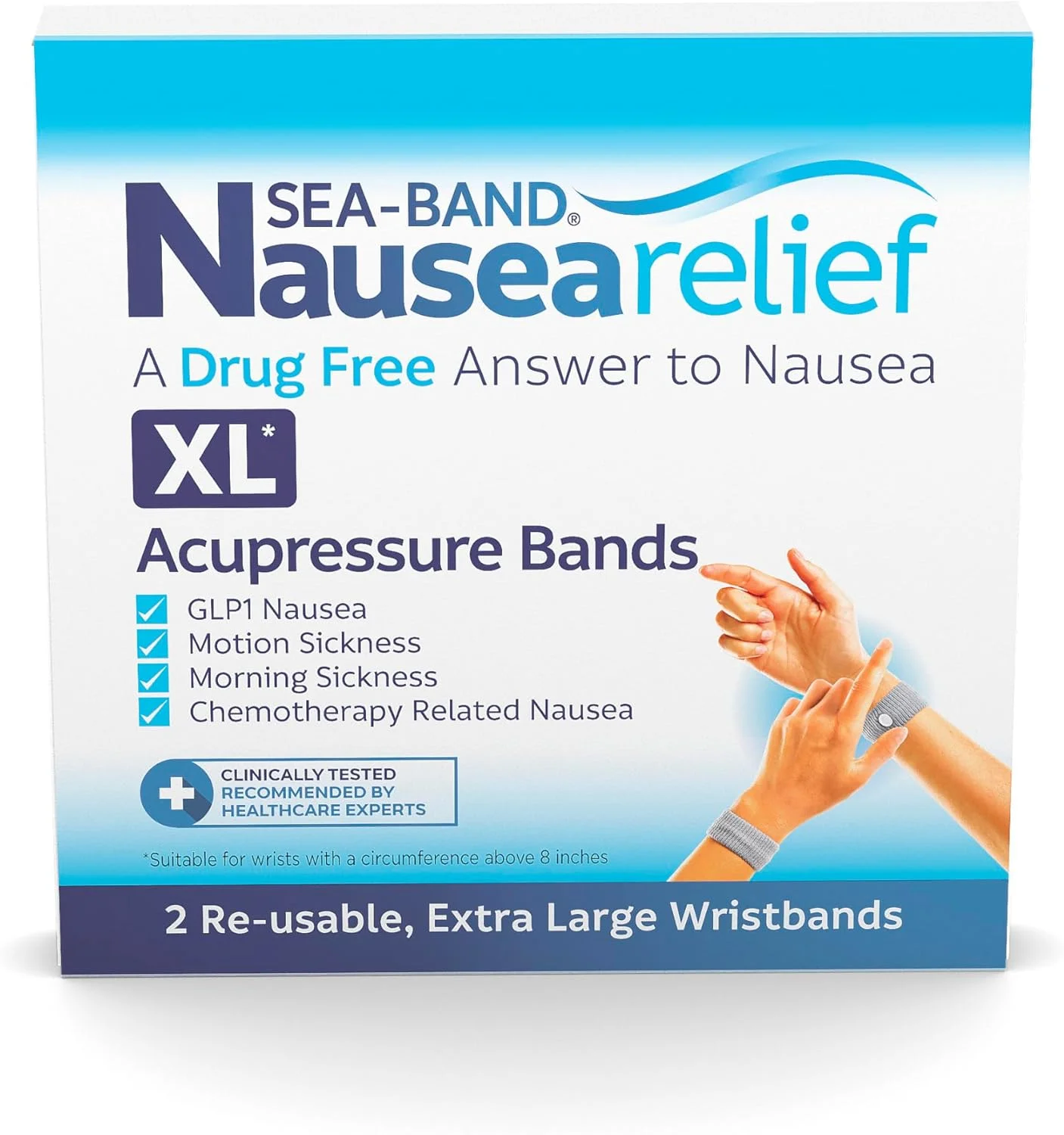 مچ بند فشاری Sea-Band برای تسکین حالت تهوع ناشی از سفر و بیماری حرکتی - سایز بزرگسال (خاکستری)