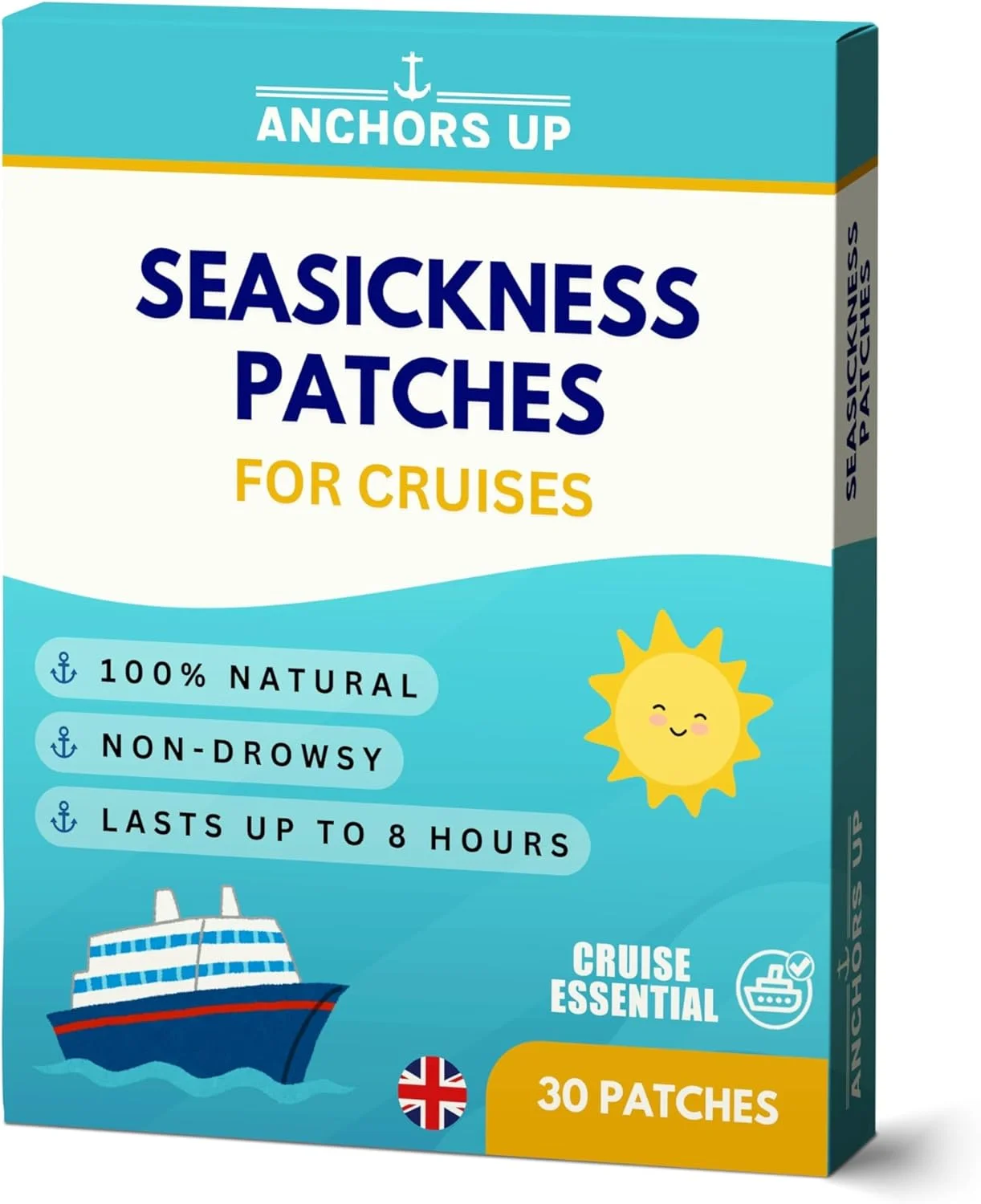 برچسب ضد تهوع سفر دریایی - درمان کننده حالت تهوع و بیماری حرکت - بدون خواب آلودگی - 100% طبیعی - تسکین سریع - ماندگاری طولانی - بسته 30 عددی - ضروری برای سفر دریایی از Anchors Up