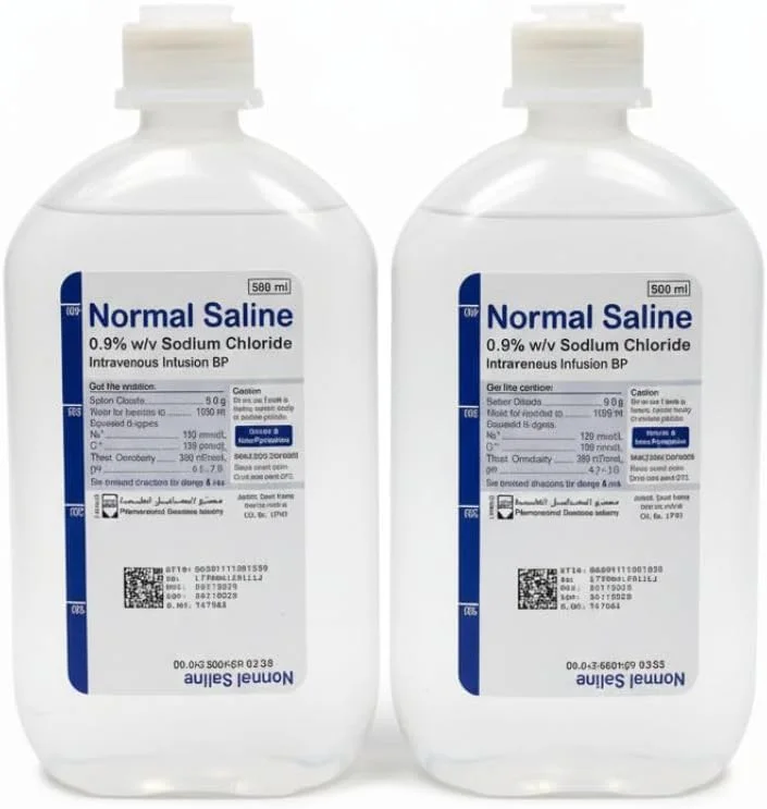 محلول نرمال سالین ۰.۹% سدیم کلراید تزریق داخل وریدی BP ۵۰۰ میلی لیتر بسته ۲ عددی