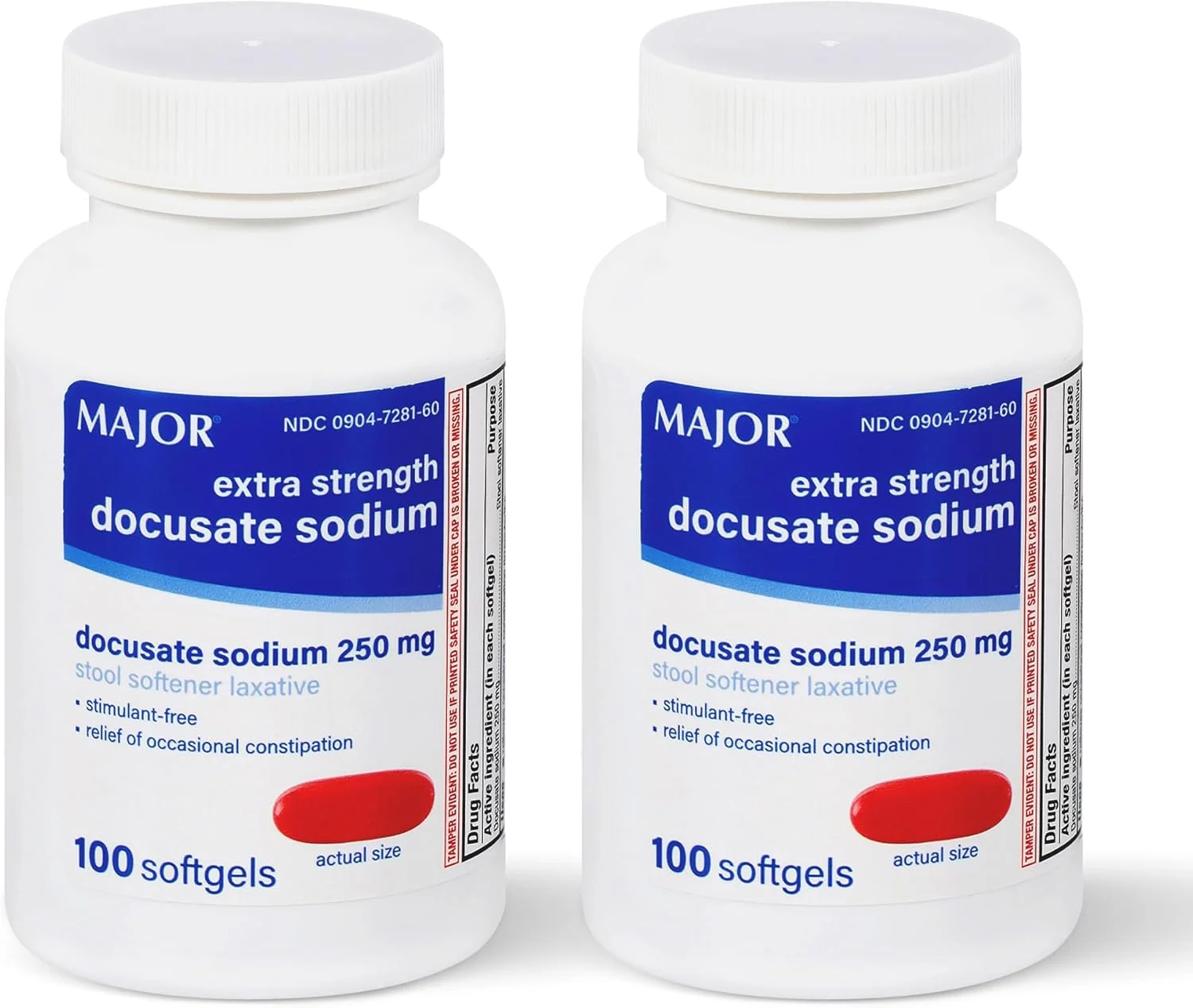 سدیم دوکوسات با قدرت مضاعف 250 میلی گرم، 200 سافت ژل برای تسکین ملایم و مطمئن یبوست های گاه به گاه، 100 سافت ژل در هر بطری، بسته 2 عددی