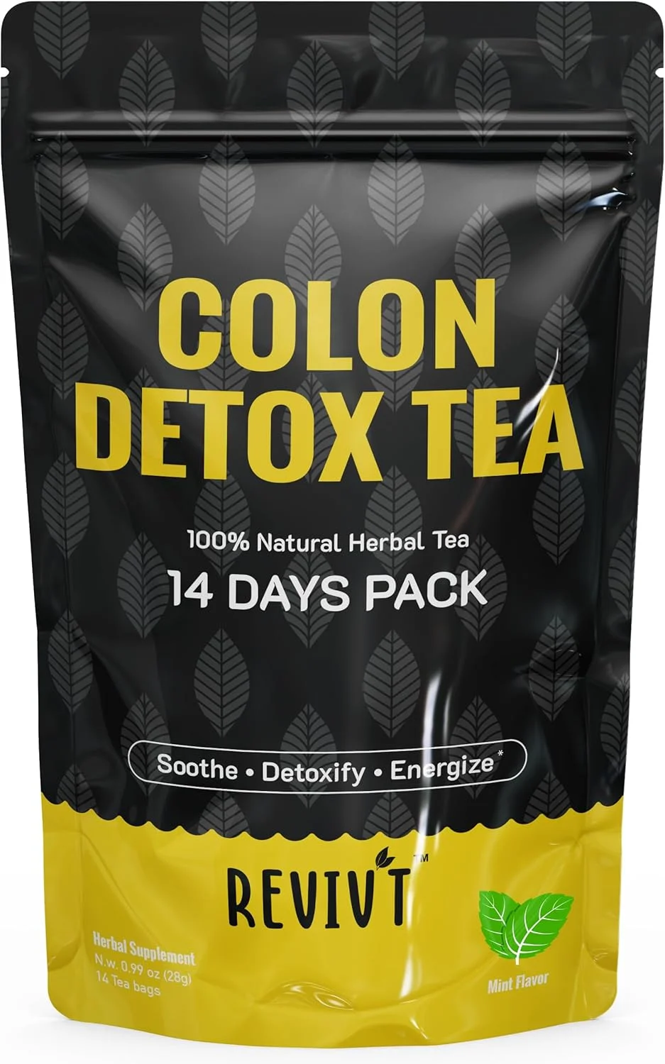 چای سم زدای روده REVIVT، چای پاک کننده روده کاملا طبیعی با سنا، قاصدک، نعناع، ​​حمایت از سلامت روده و دستگاه گوارش برای زنان و مردان، غیر GMO، بسته 14 روزه