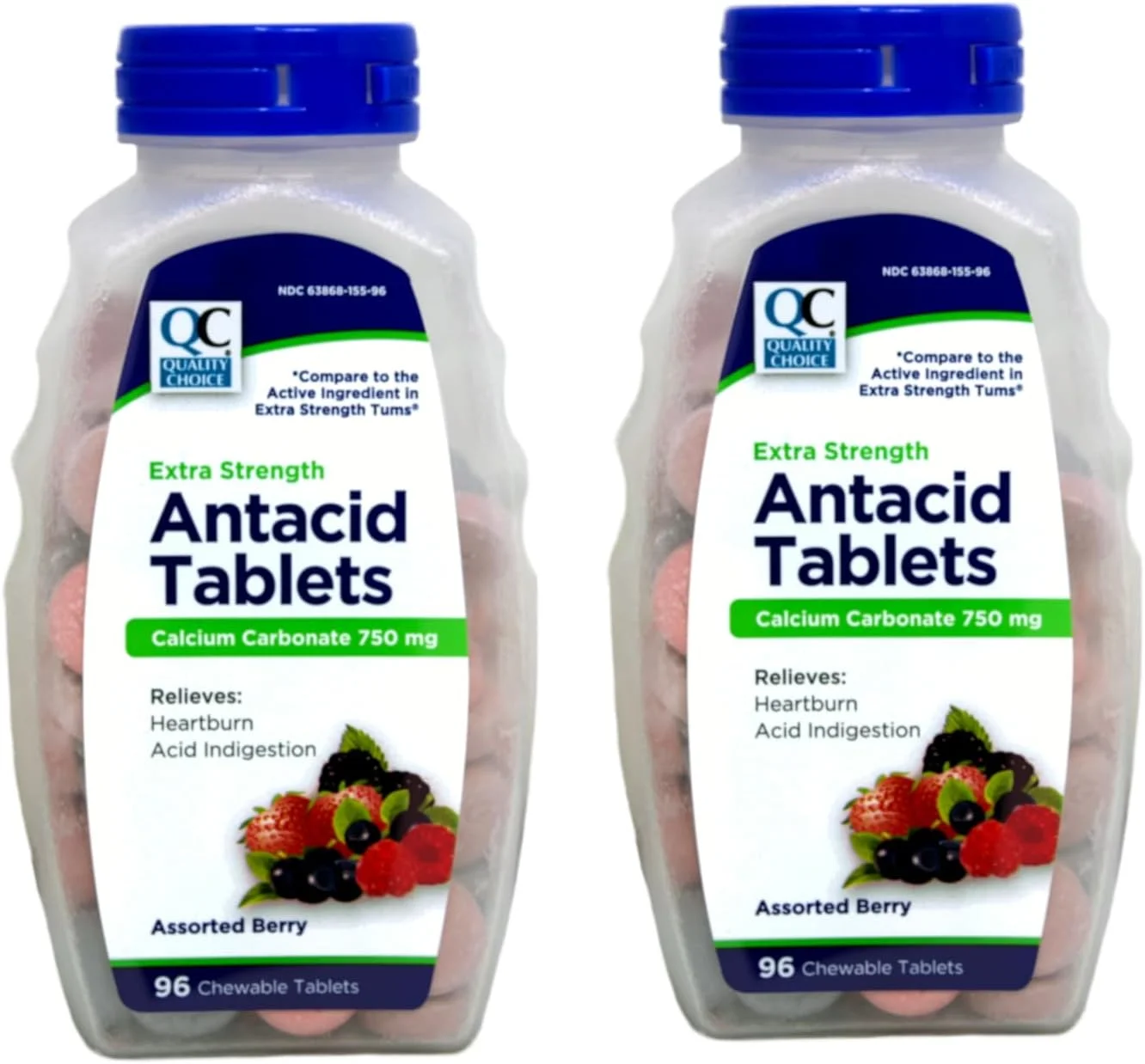 انتخاب با کیفیت، قرص جویدنی ضد اسید معده با طعم توت های مخلوط، قدرت مضاعف، 96 عدد (2 بسته)