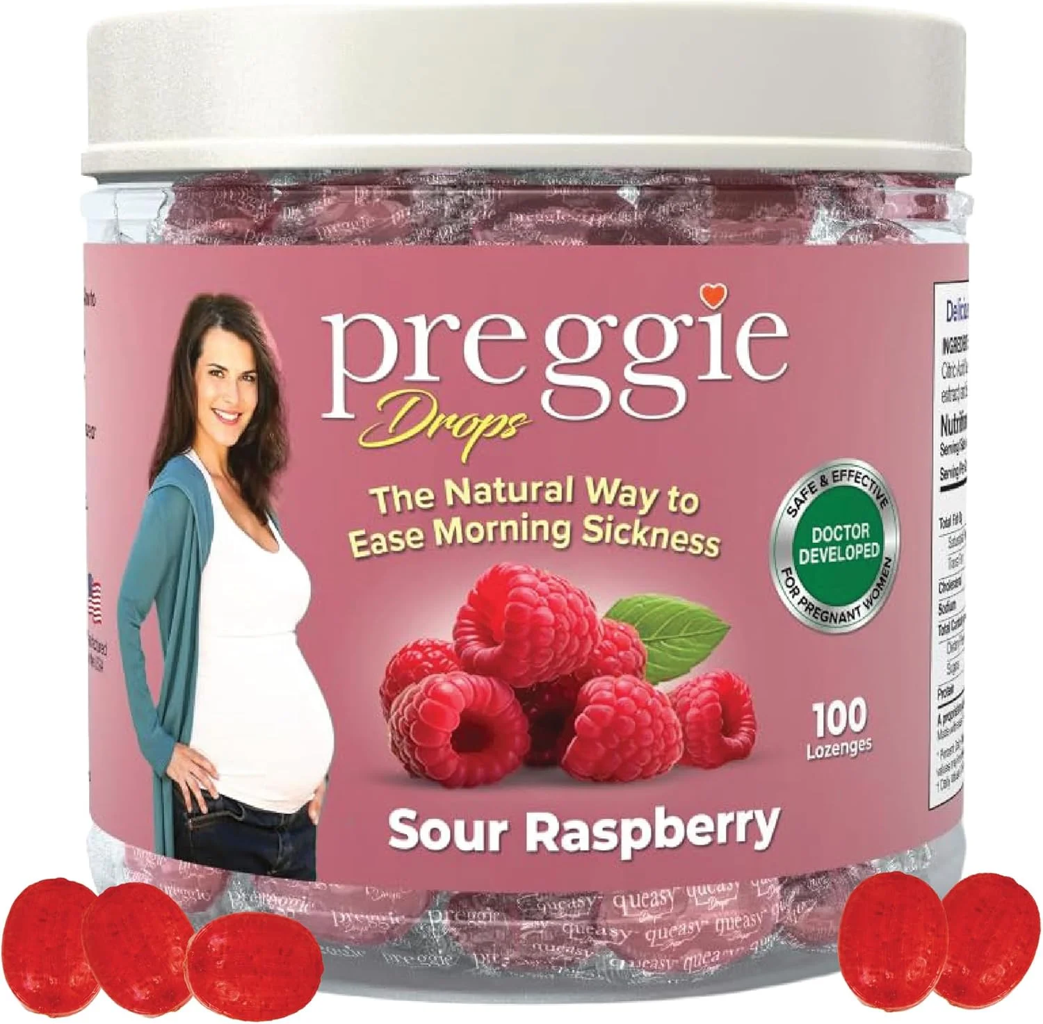 آبنبات ضد تهوع بارداری با روغن های ضروری برای زنان باردار - تمشک طبیعی، 100 عدد