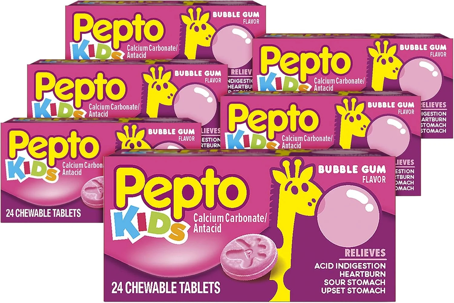 قرص های جویدنی کودکان پپتو بیسمول - 24 عدد (بسته 6 عددی)