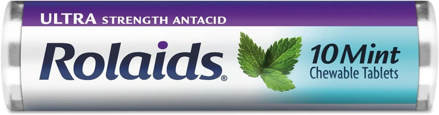 قرص های جویدنی ضد اسید معده با قدرت فوق العاده، طعم نعناع، 10 عدد در هر رول، 12 رول در هر جعبه