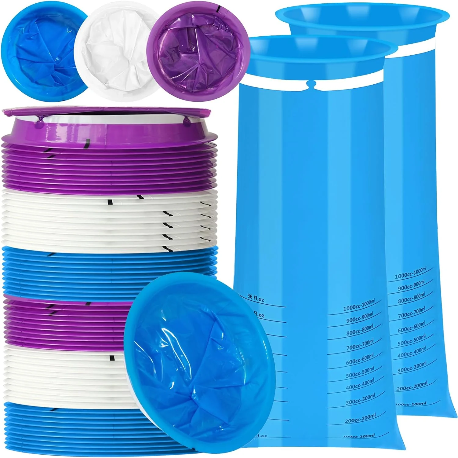 کیسه استفراغ یکبار مصرف، بسته 60 عددی کیسه امسیس، 1000 میلی لیتر کیسه بارف یکبار مصرف برای بزرگسالان و کودکان، کیسه های بیماری قابل حمل، کیسه های تهوع برای مسافرت با ماشین، بیماری حرکتی، مقاوم در برابر نشت